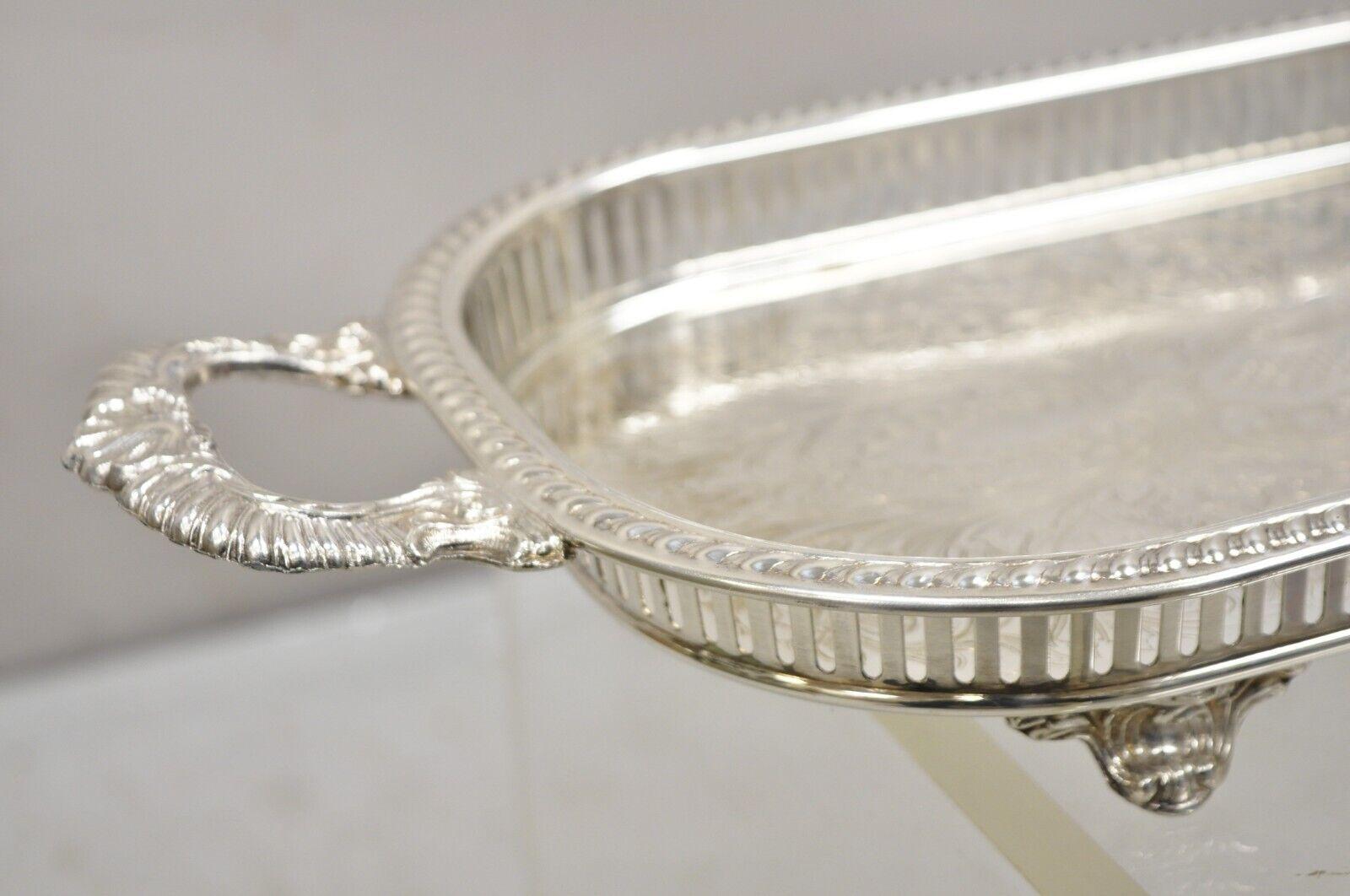 Vtg Victorian Style Silver Plated Narrow Oval Serving Platter Tray by Regency For Sale 7