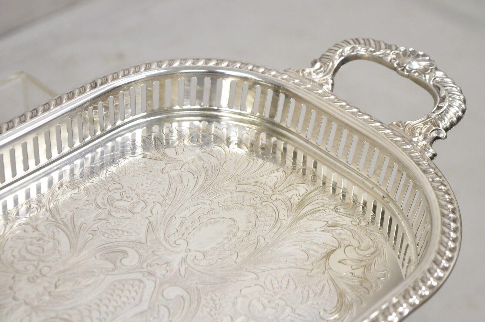 Vtg Victorian Style Silver Plated Narrow Oval Serving Platter Tray by Regency For Sale 1