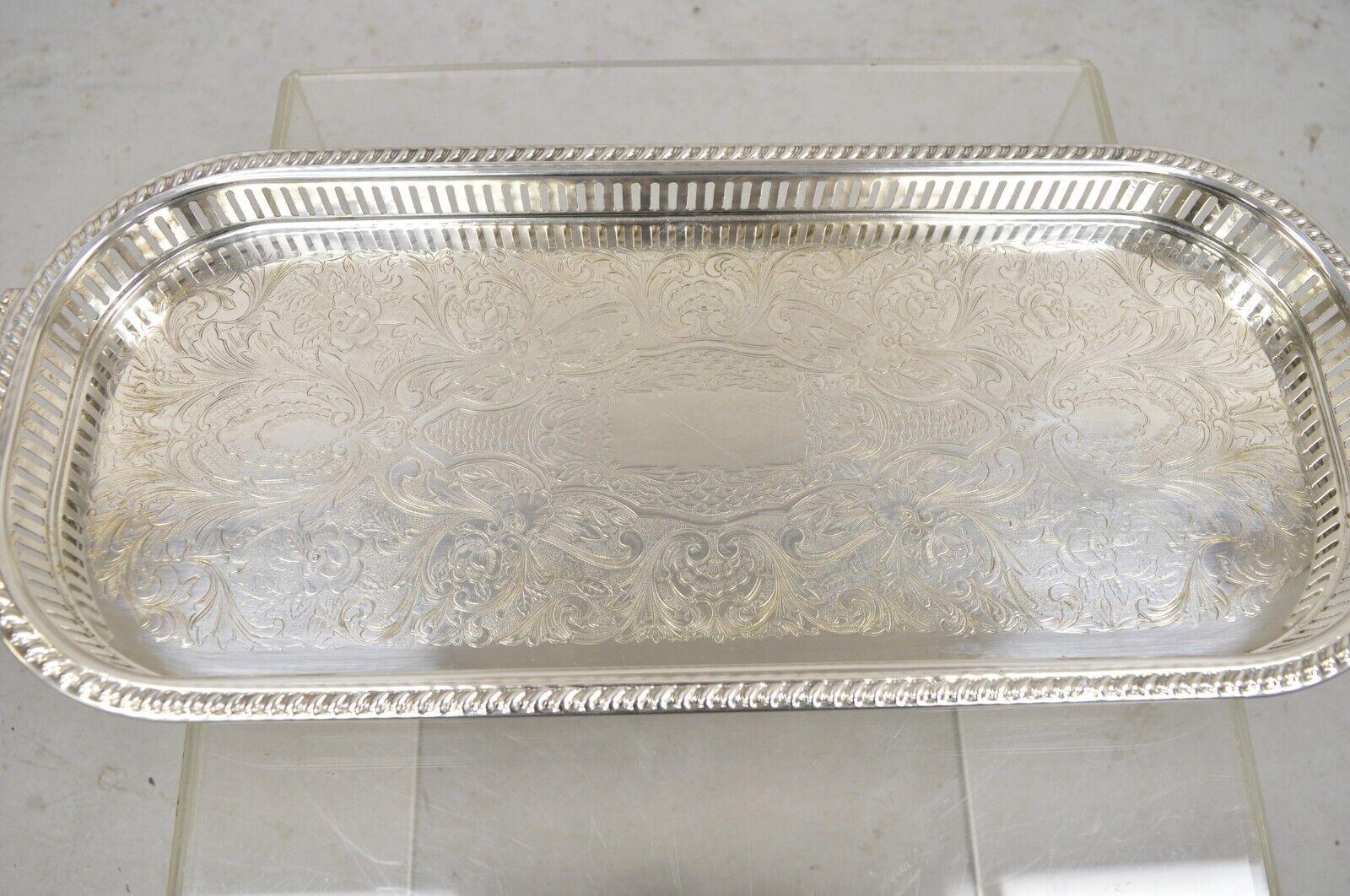 Vtg Victorian Style Silver Plated Narrow Oval Serving Platter Tray by Regency For Sale 3