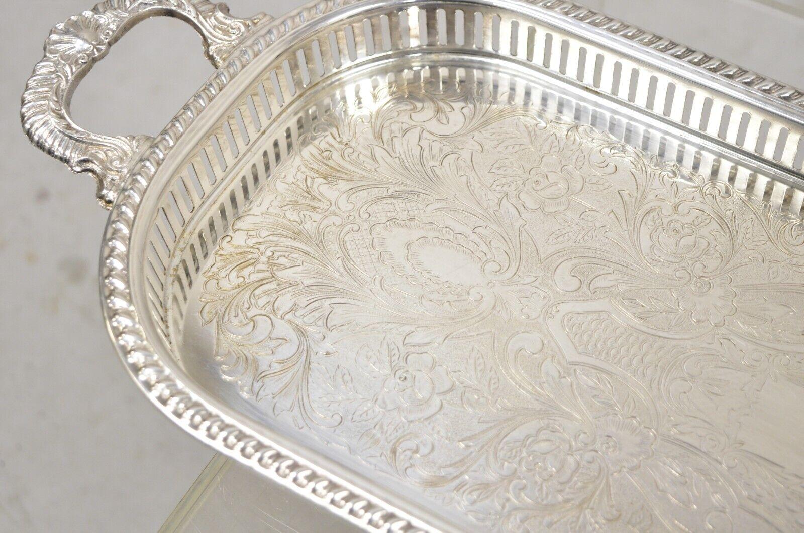 Vtg Victorian Style Silver Plated Narrow Oval Serving Platter Tray by Regency For Sale 4
