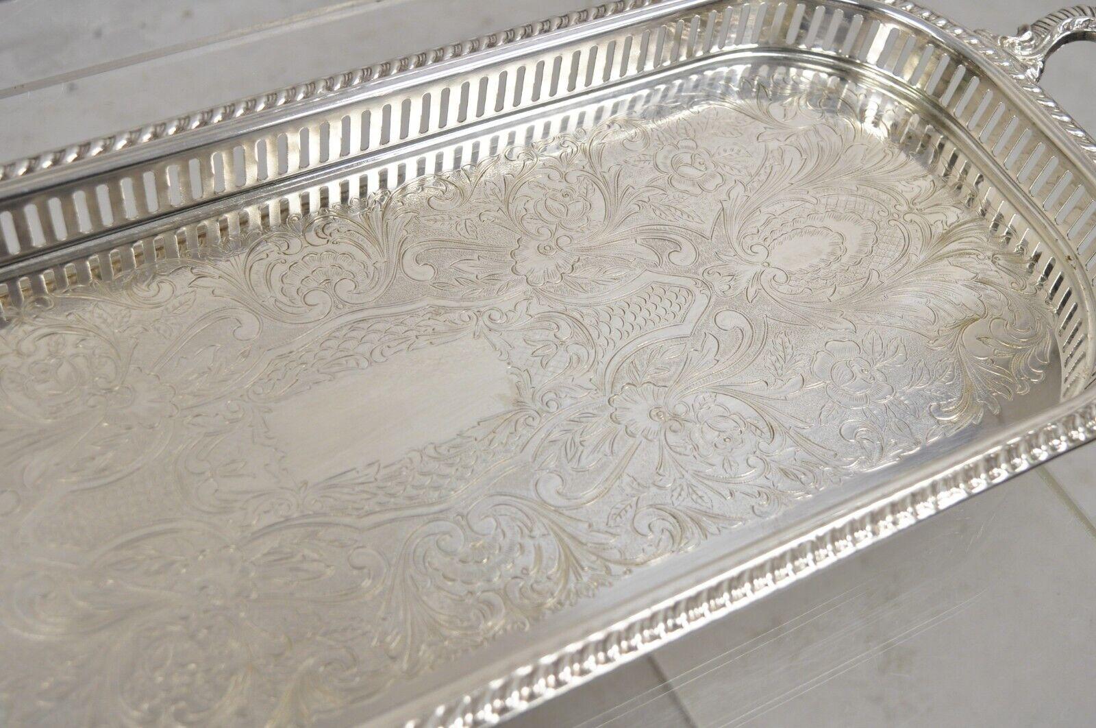 Vtg Victorian Style Silver Plated Narrow Oval Serving Platter Tray by Regency For Sale 5