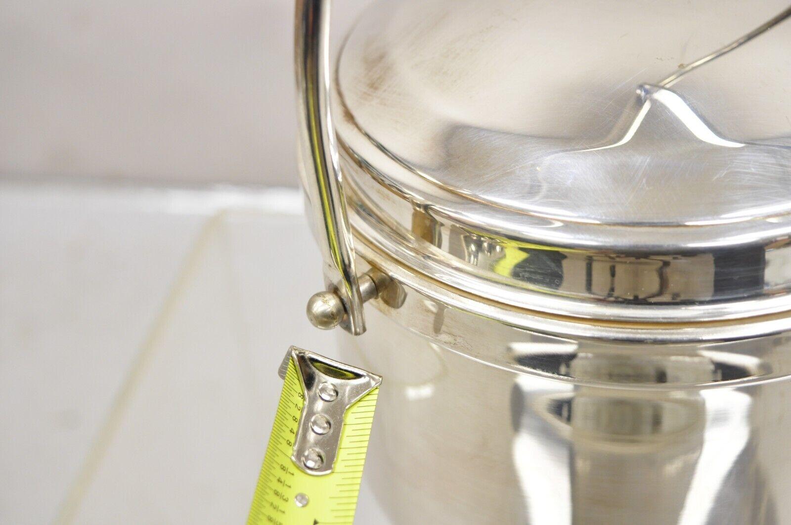 Vtg Wallace Mid Century Modern Silver Plated Hinged Lid Ice Bucket w glass liner For Sale 5
