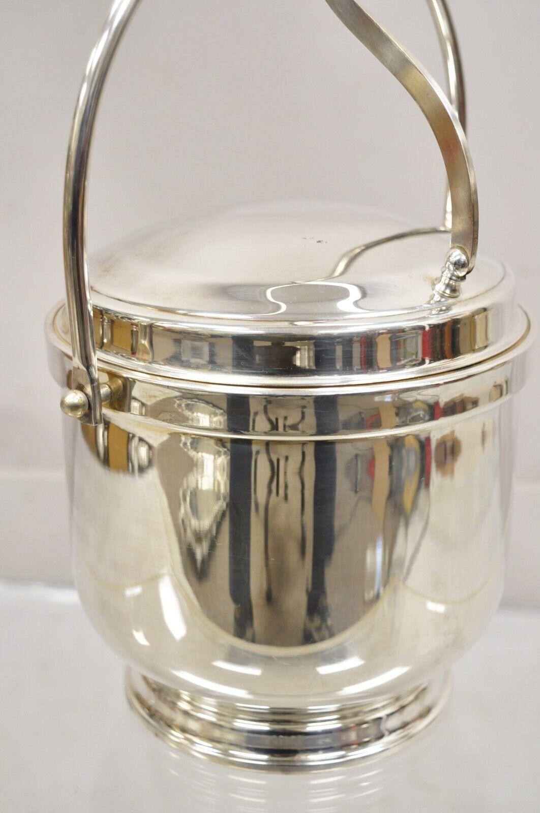 Vtg Wallace Mid Century Modern Silver Plated Hinged Lid Ice Bucket w glass liner For Sale 6