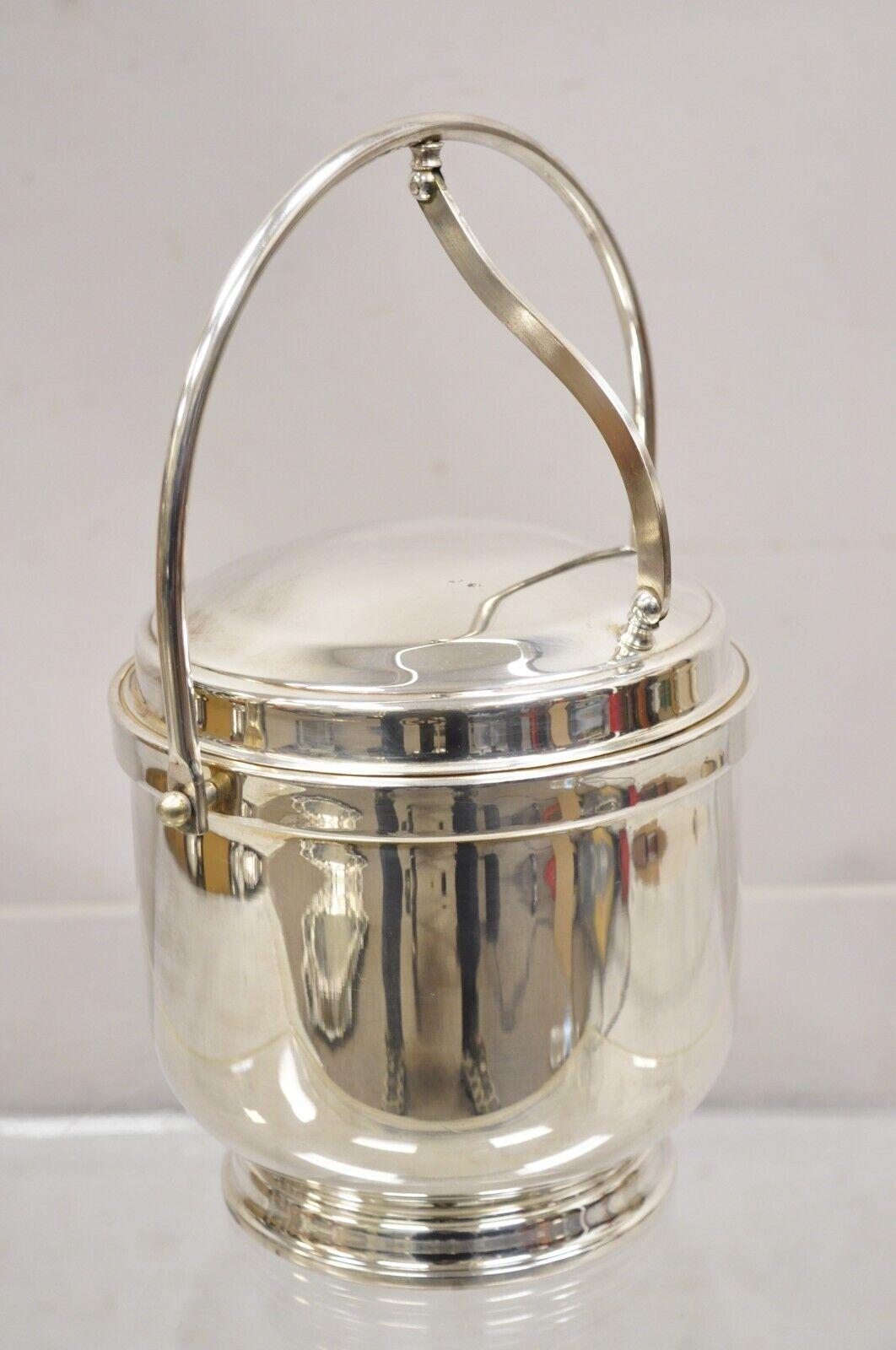 Vtg Wallace Mid Century Modern Silver Plated Hinged Lid Ice Bucket w glass liner For Sale 7
