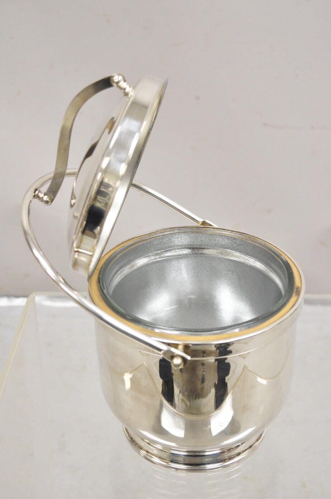 Mid-Century Modern Vtg Wallace Mid Century Modern Silver Plated Hinged Lid Ice Bucket w glass liner For Sale