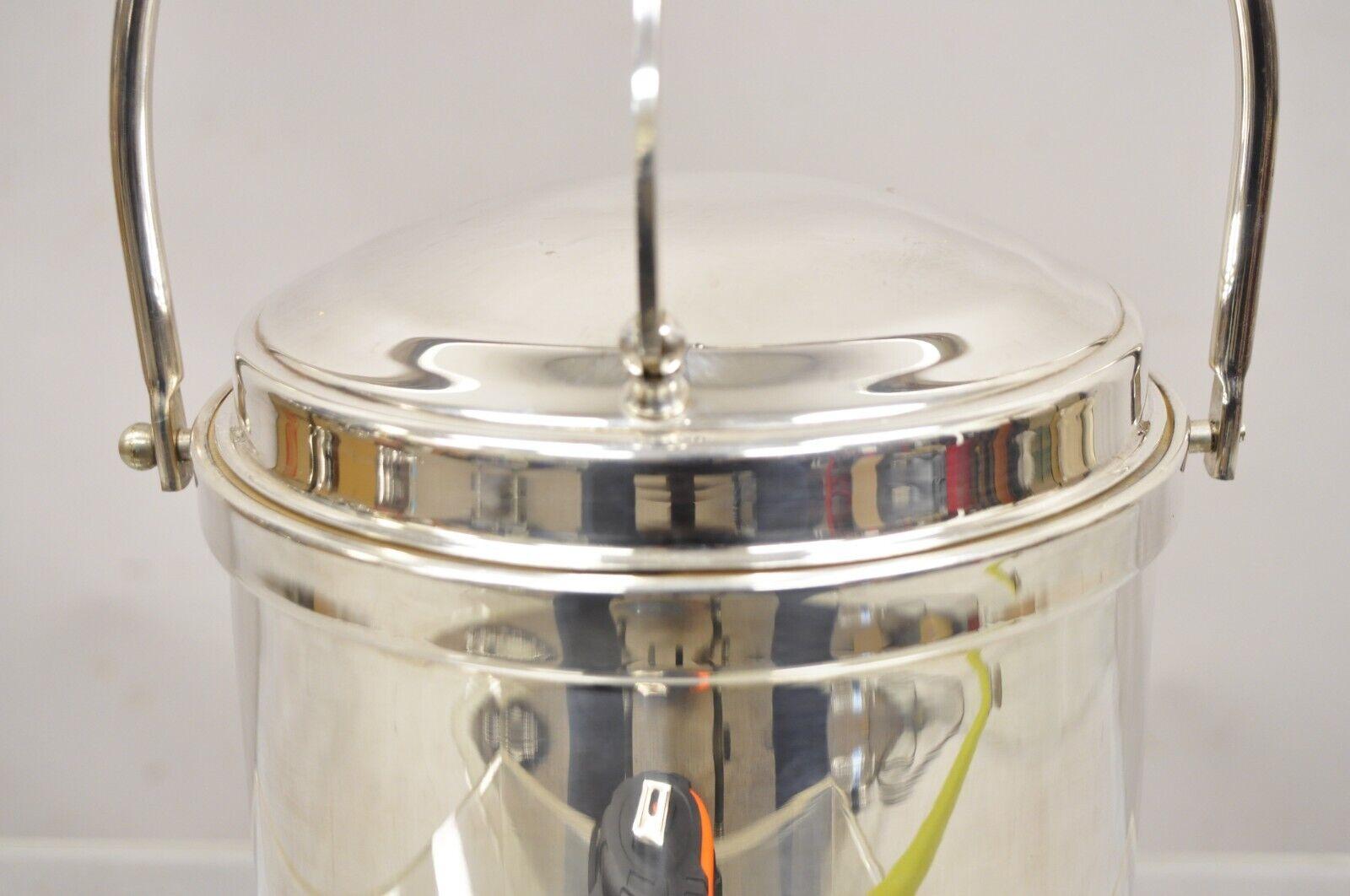 Vtg Wallace Mid Century Modern Silver Plated Hinged Lid Ice Bucket w glass liner For Sale 1