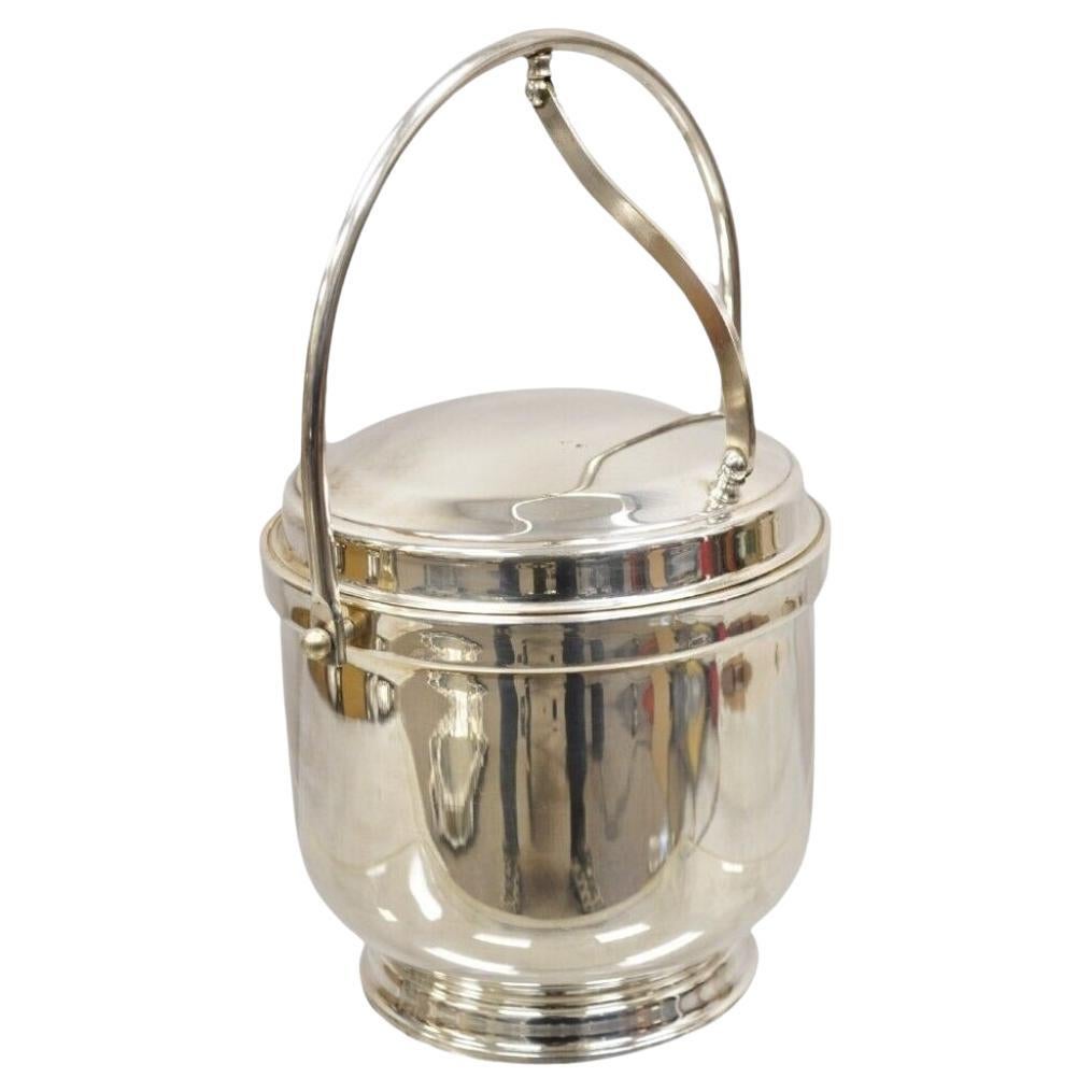 Vtg Wallace Mid Century Modern Silver Plated Hinged Lid Ice Bucket w glass liner For Sale