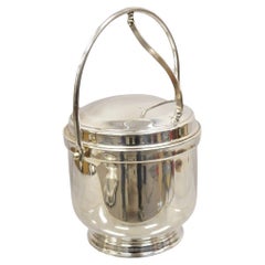 Vtg Wallace Mid Century Modern Silver Plated Hinged Lid Ice Bucket w glass liner
