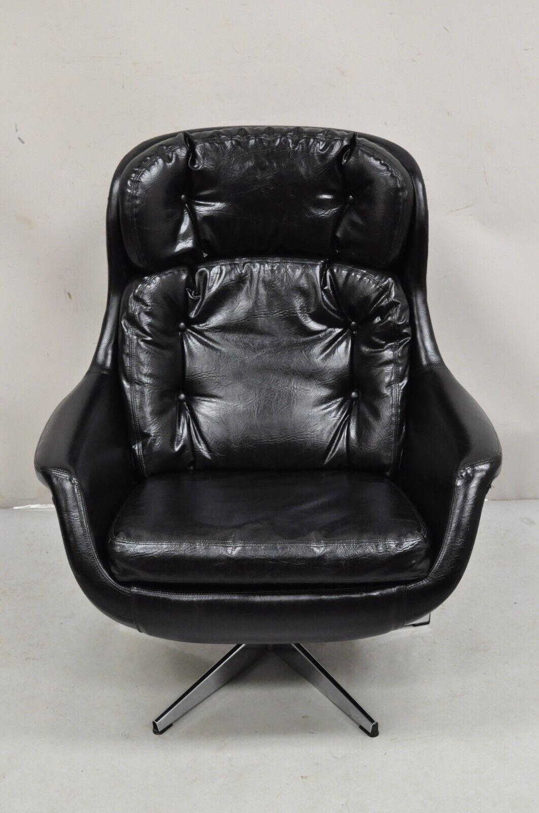 Vtg W&J Sloane Black Mid Century Modern Selig Overman Style Swivel Lounge Chair For Sale 5