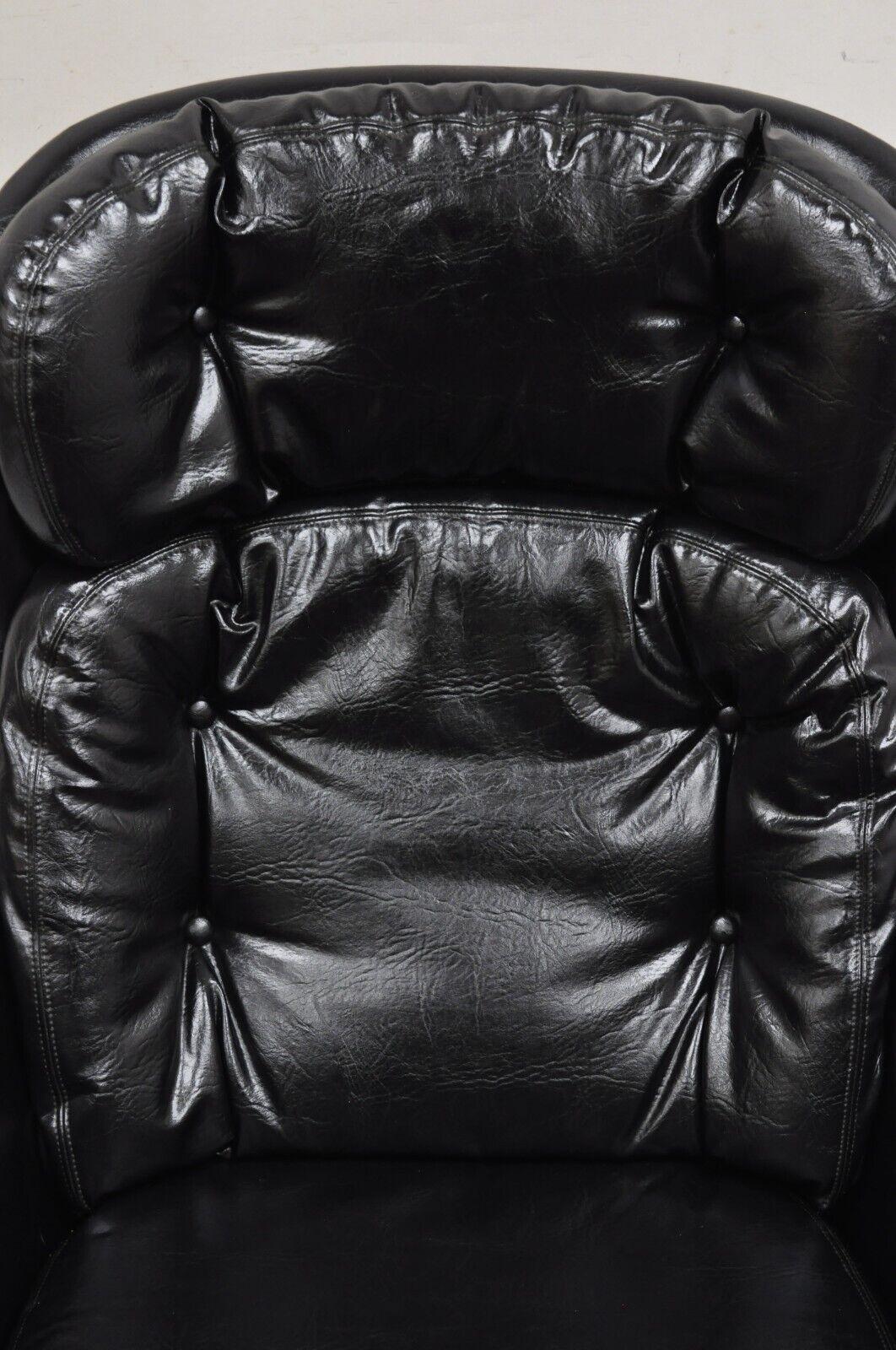 Vtg W&J Sloane Black Mid Century Modern Selig Overman Style Swivel Lounge Chair In Good Condition For Sale In Philadelphia, PA
