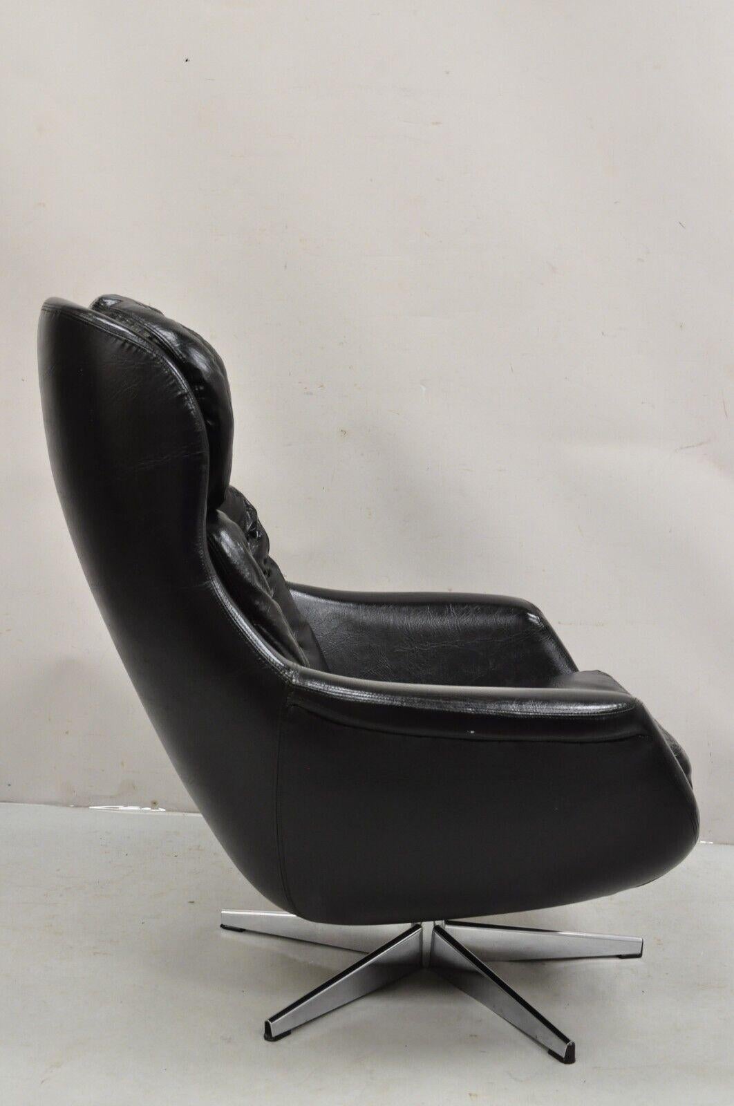 Metal Vtg W&J Sloane Black Mid Century Modern Selig Overman Style Swivel Lounge Chair For Sale