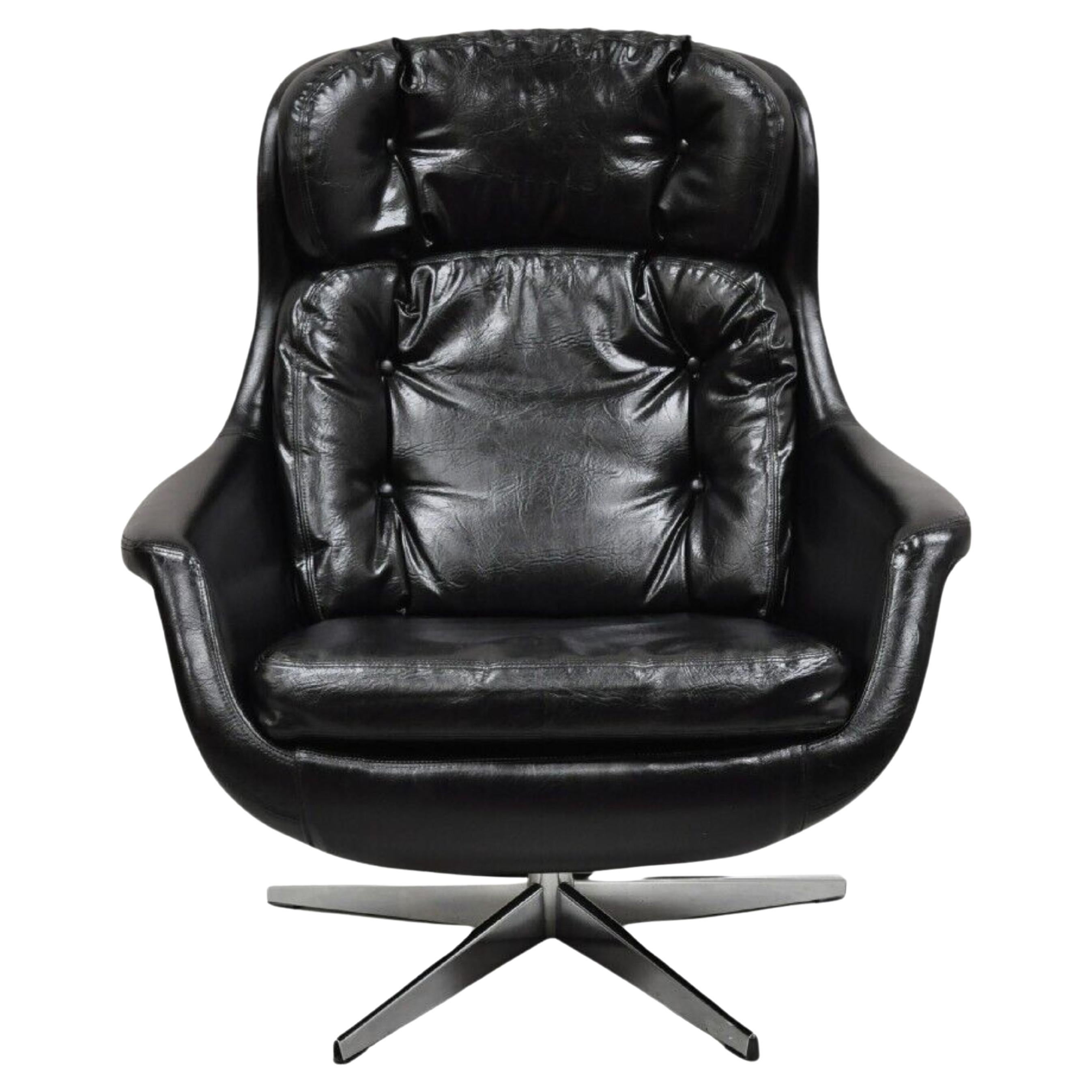 Vtg W&J Sloane Black Mid Century Modern Selig Overman Style Swivel Lounge Chair For Sale
