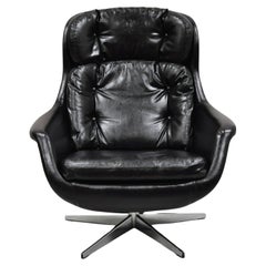Vintage Vtg W&J Sloane Black Mid Century Modern Selig Overman Style Swivel Lounge Chair