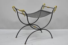 Wrought Iron and Brass Classical Swan French Regency Style Curule Vanity Bench