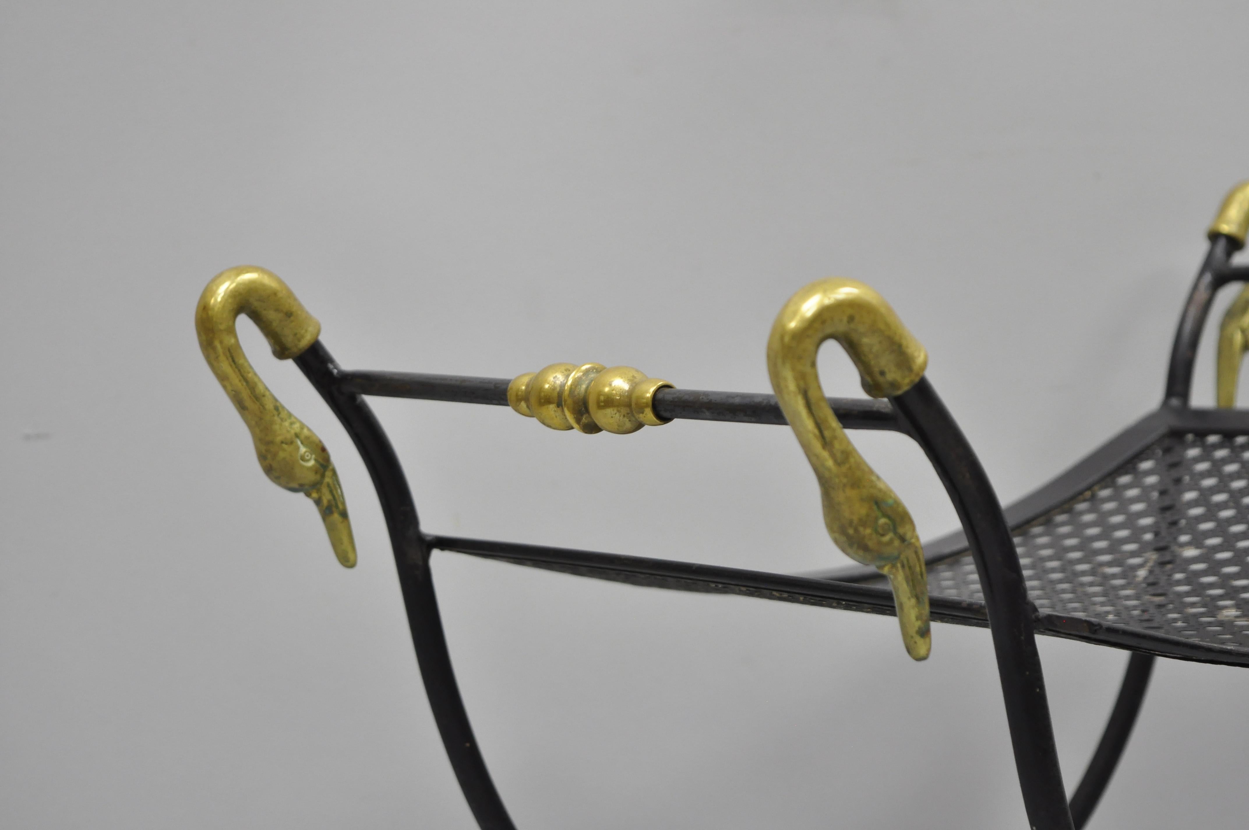 20th Century Wrought Iron and Brass Classical Swan French Regency Style Curule Vanity Bench