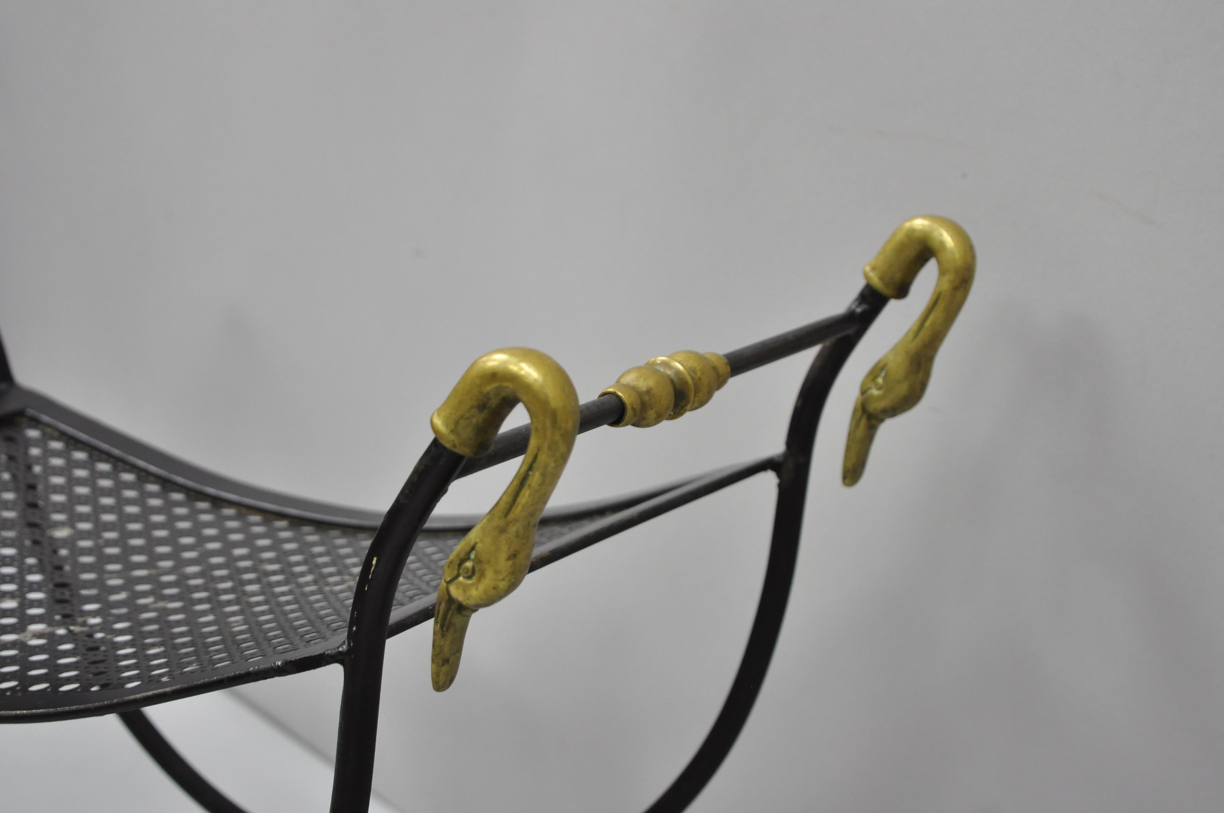 Wrought Iron and Brass Classical Swan French Regency Style Curule Vanity Bench 2