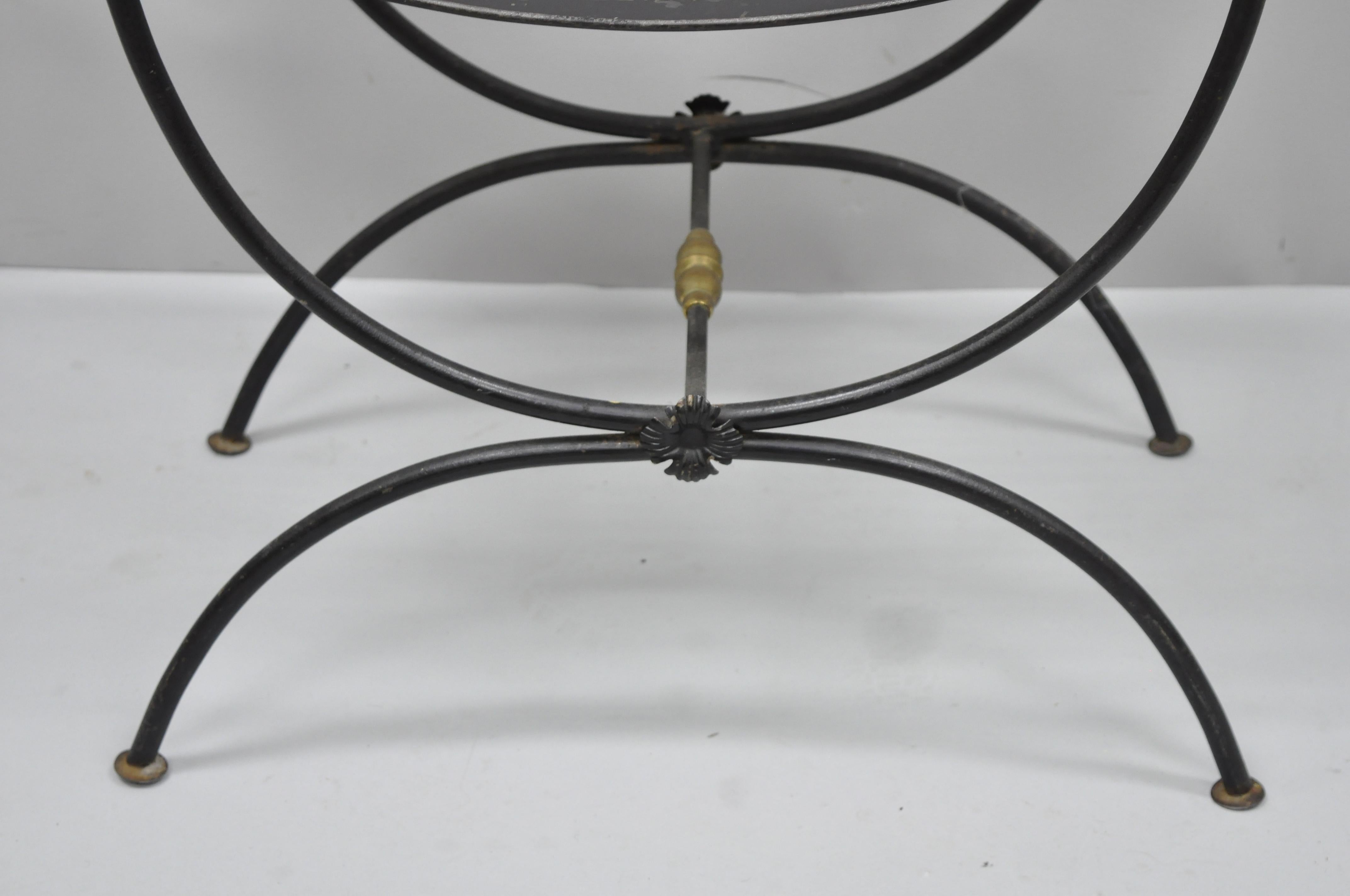 Wrought Iron and Brass Classical Swan French Regency Style Curule Vanity Bench 3