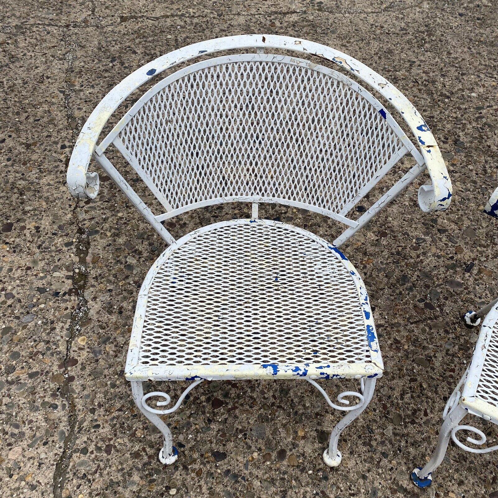 Mid-Century Modern Vtg Wrought Iron Woodard Salterini Style Mid Century Outdoor Patio Chairs - Pair For Sale