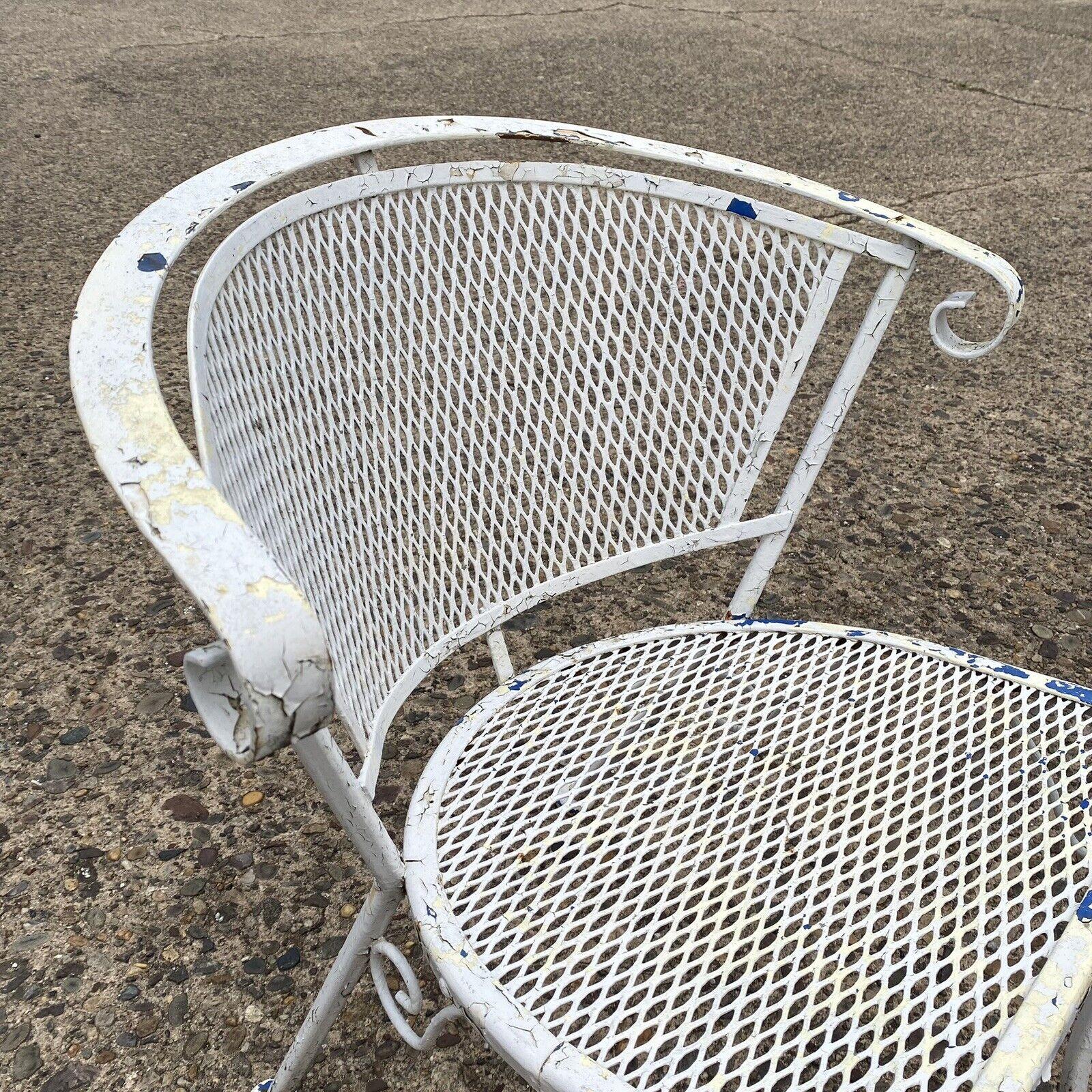 20th Century Vtg Wrought Iron Woodard Salterini Style Mid Century Outdoor Patio Chairs - Pair For Sale