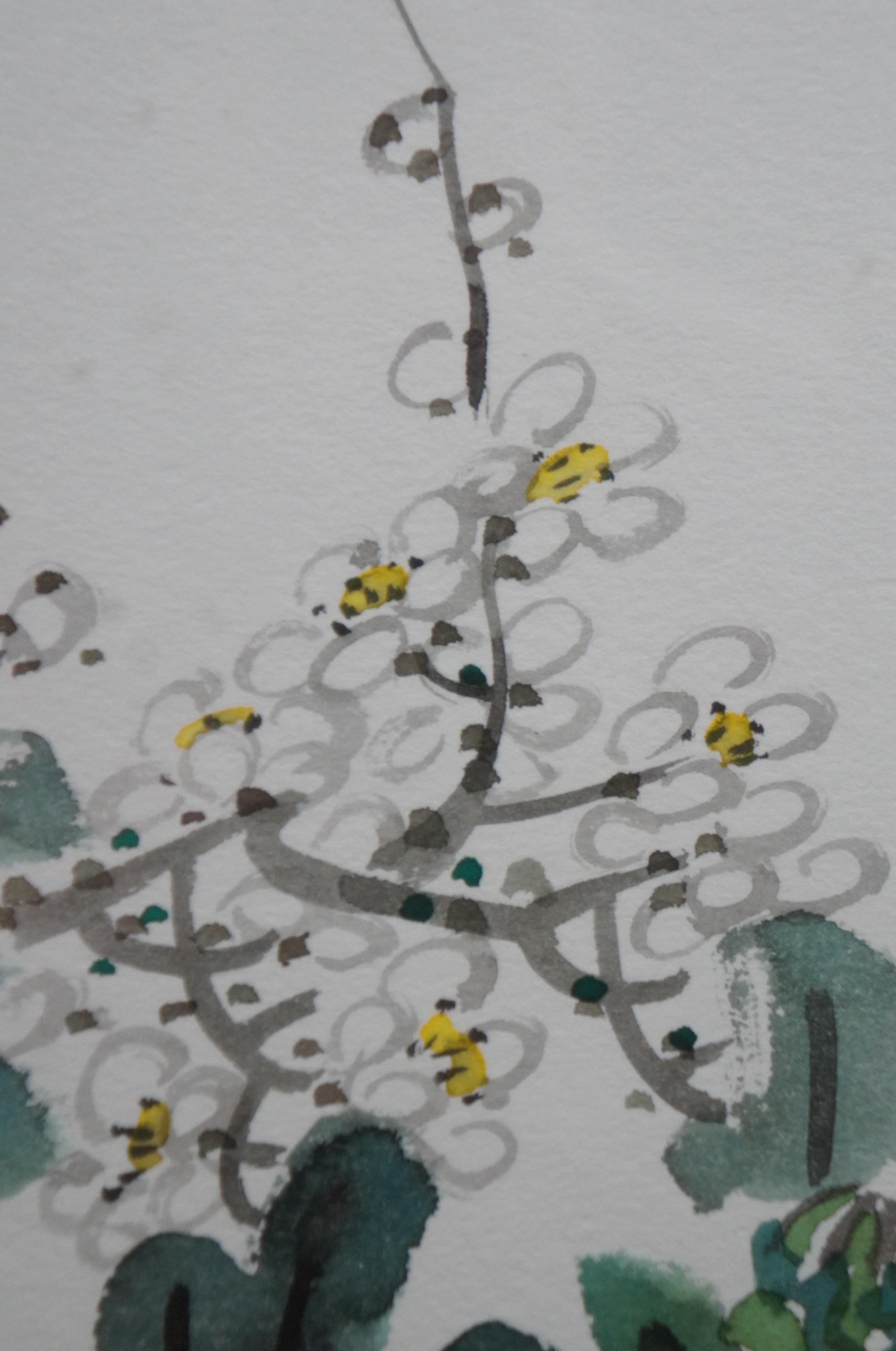 Peinture à l'aquarelle florale botanique chinoise de Vtg Zhongxiang Liu en vente 6