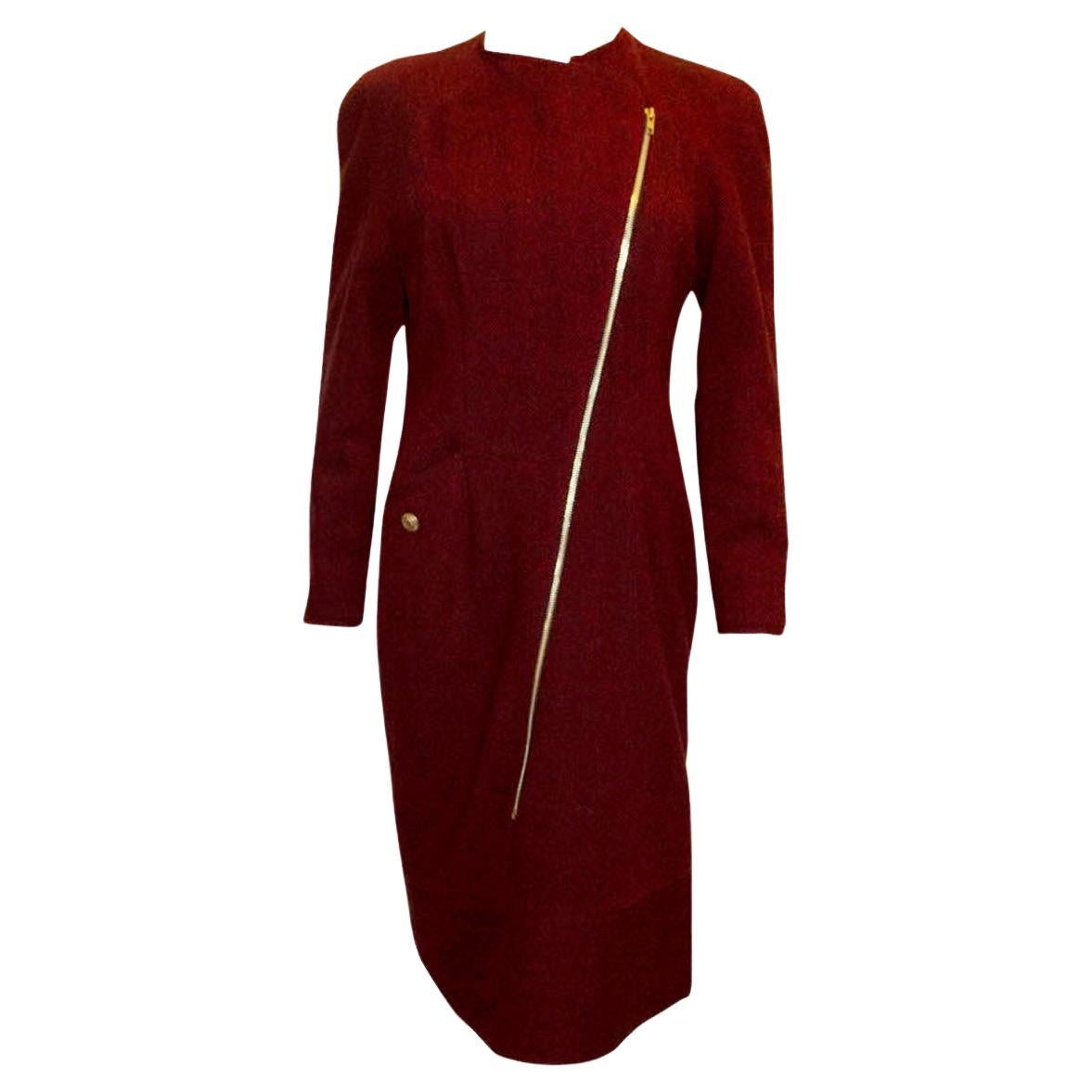 Vtntage Pallant London Red and Black Wool Coat Dress For Sale