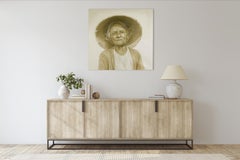 'Old Woman Living Near Sea' Oil on Canvas Portrait White Grey Green