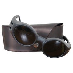 Vuarnet France Pouilloux 031 Black Frame Wrap Around Round Sunglasses & Case