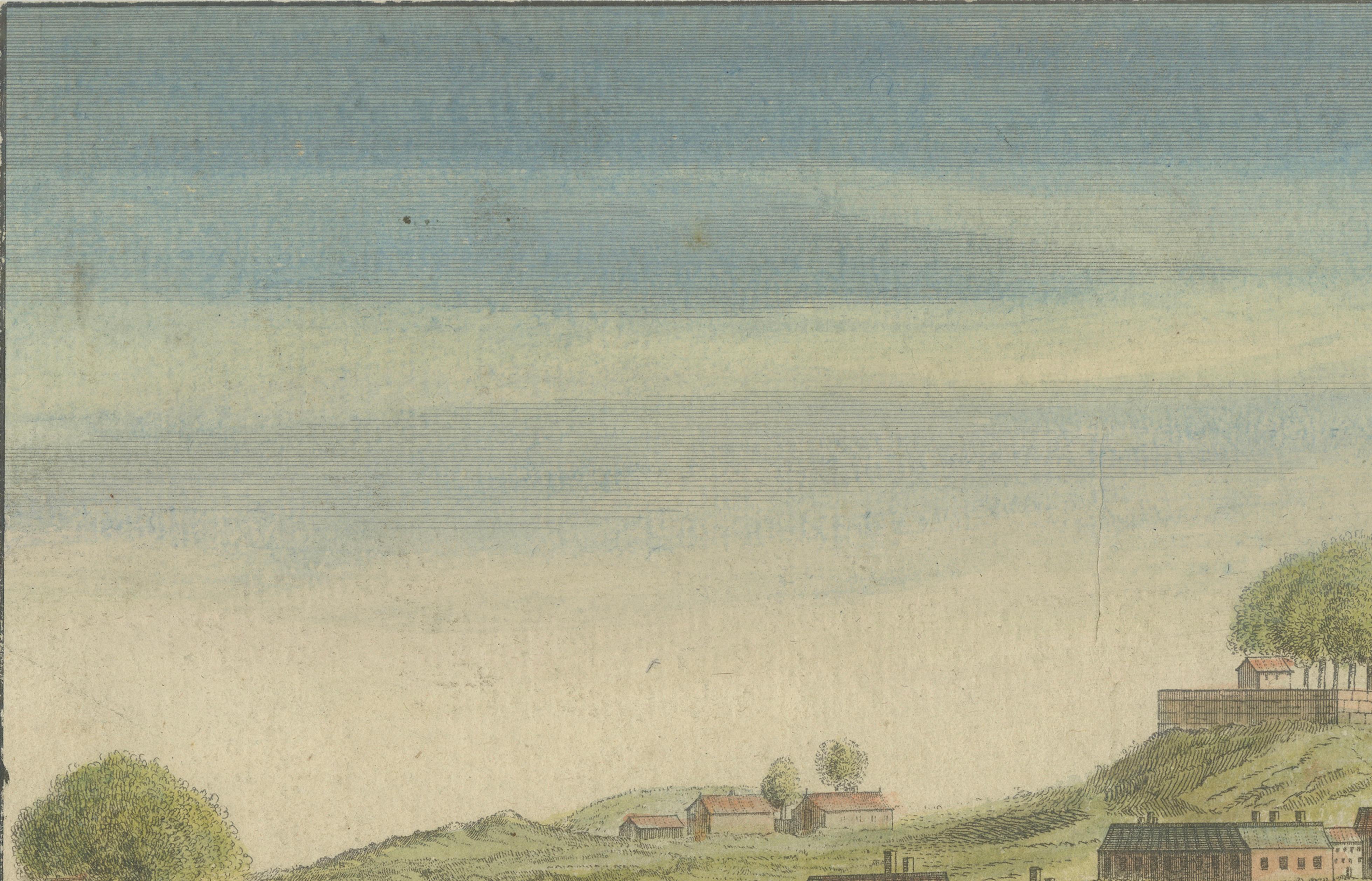 Vue de Bayonne du Côté du Port - handkolorierter optischer Druck von Basset, um 1790 (Graviert) im Angebot
