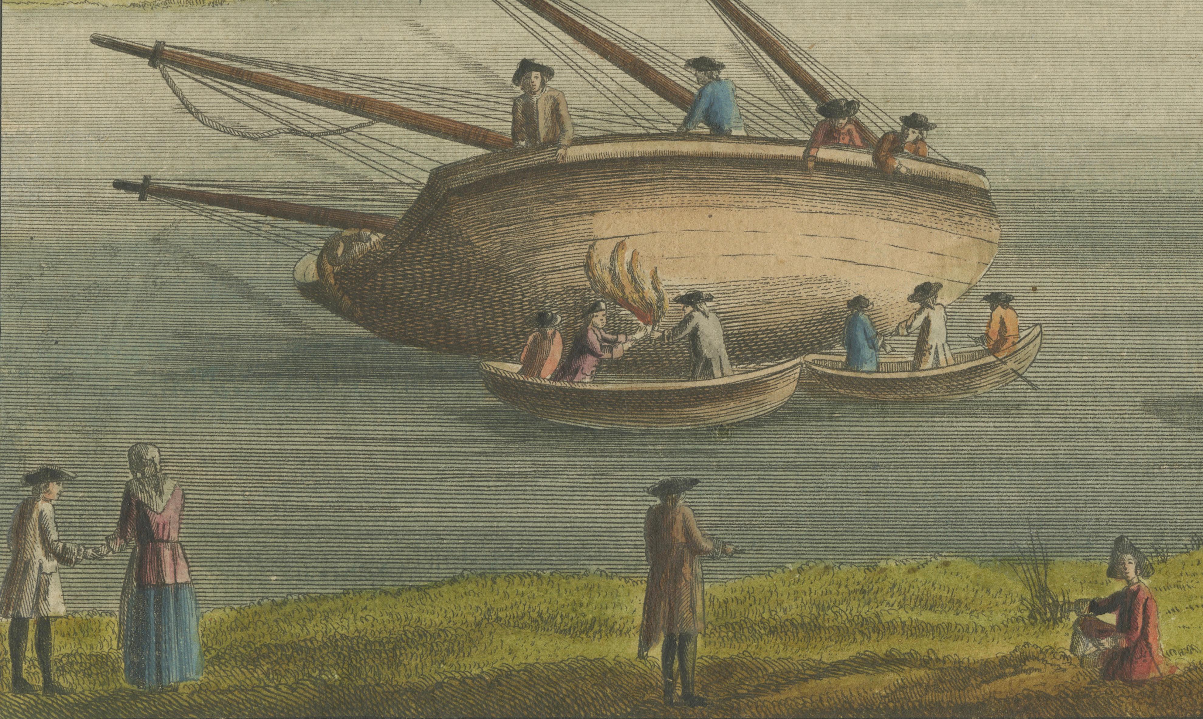 Vue de Bayonne du Côté du Port - handkolorierter optischer Druck von Basset, um 1790 (18. Jahrhundert) im Angebot