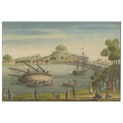 Vue de Bayonne du Côté du Port – Hand-Colored Optical Print by Basset, c.1790