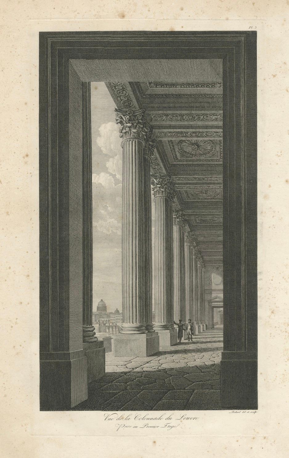 Vue de la Colonnade du Louvre - Architekturstich von Louis-Pierre Baltard

Eleganter Architekturstich von Louis-Pierre Baltard (1764-1846) mit dem Titel Vue de la Colonnade du Louvre, prise au Premier Étage (Blick auf die Kolonnade des Louvre, vom
