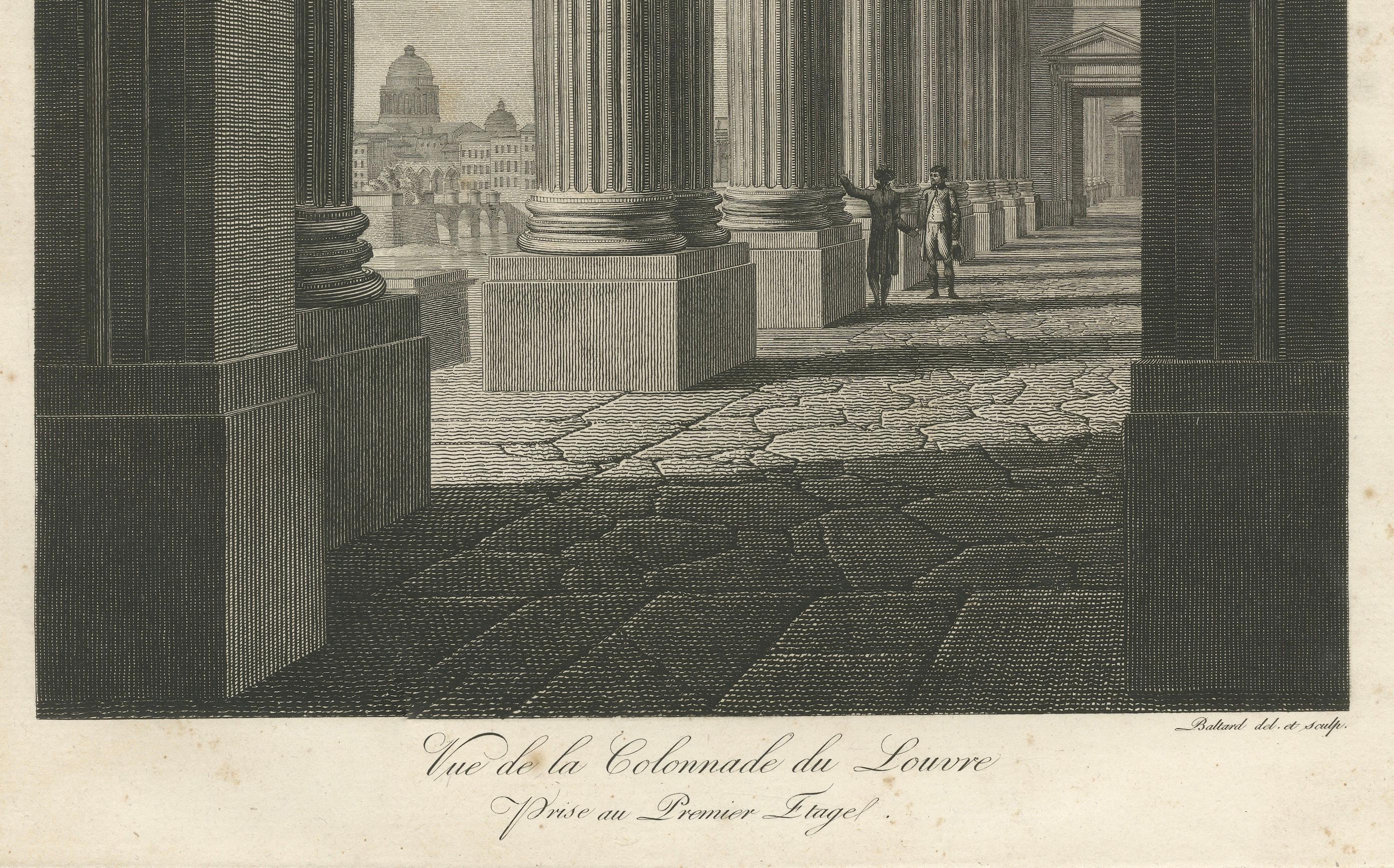 Vue de la Colonnade du Louvre - Architekturstich von Baltard, um 1800 (Graviert) im Angebot