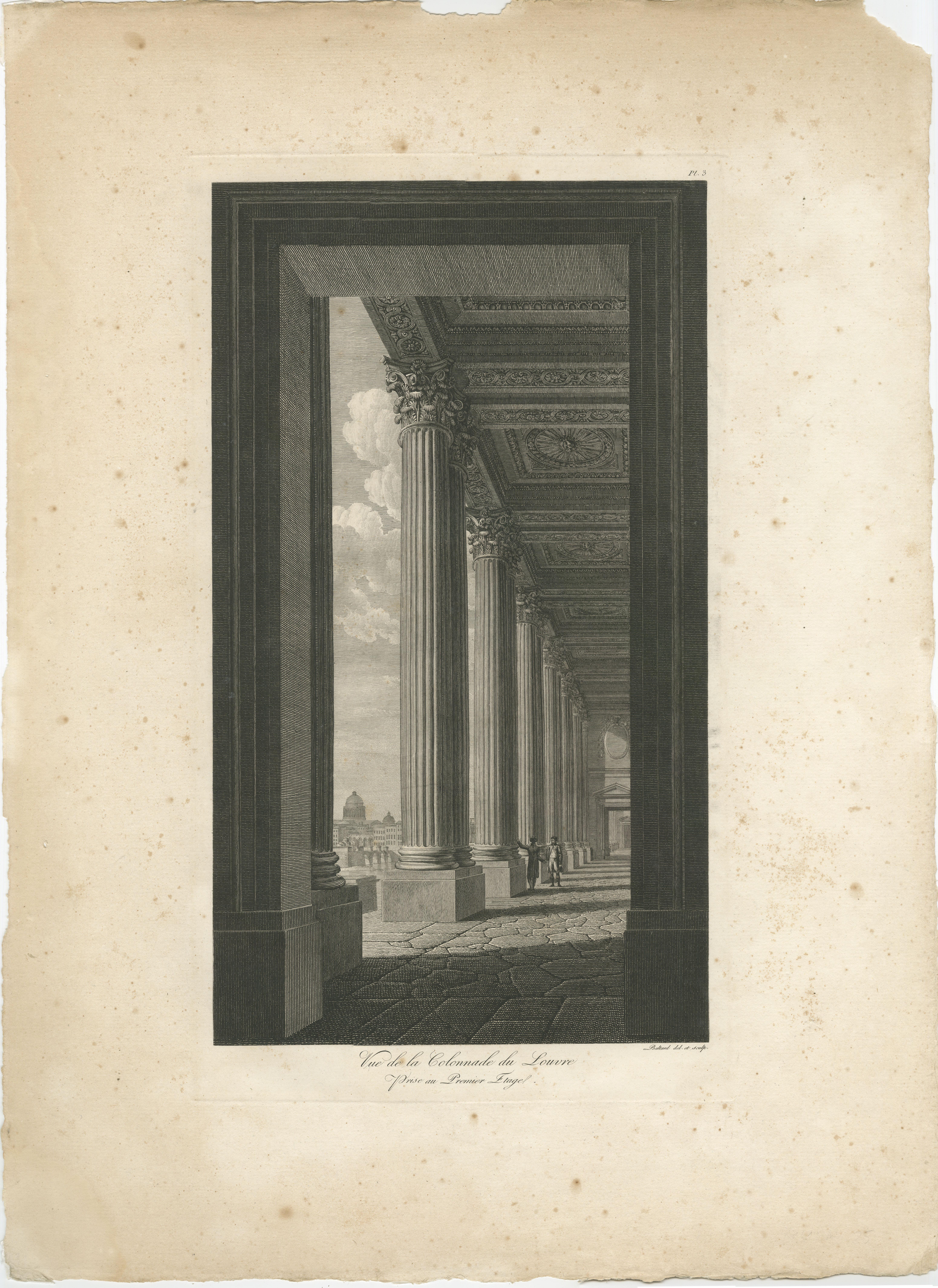 Vue de la Colonnade du Louvre - Architekturstich von Baltard, um 1800 (Frühes 19. Jahrhundert) im Angebot