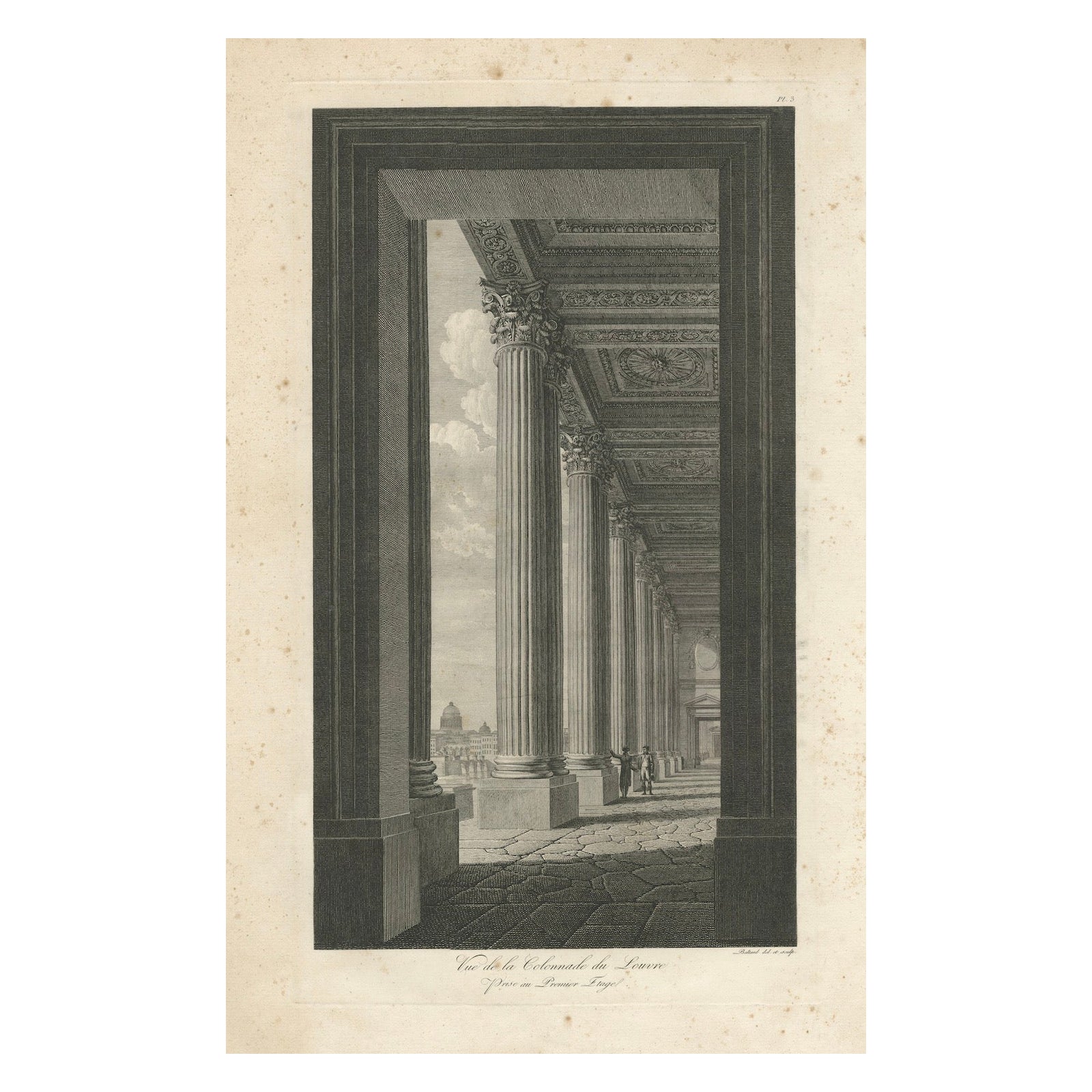 Vue de la Colonnade du Louvre – Architectural Engraving by Baltard, circa 1800
