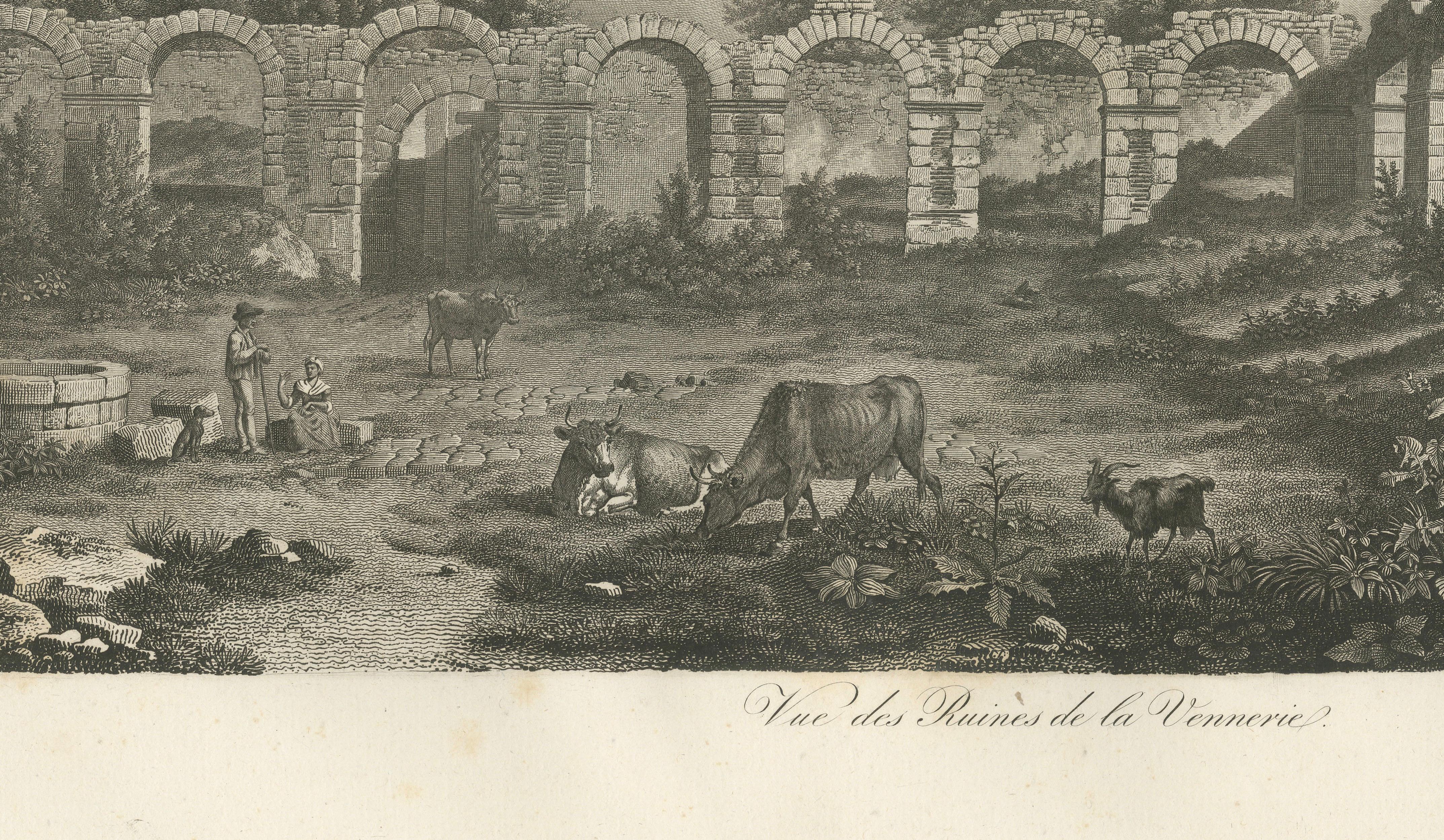 Vue des Ruines de la Vénerie – Architectural Ruins Copperplate Engraving, 1803