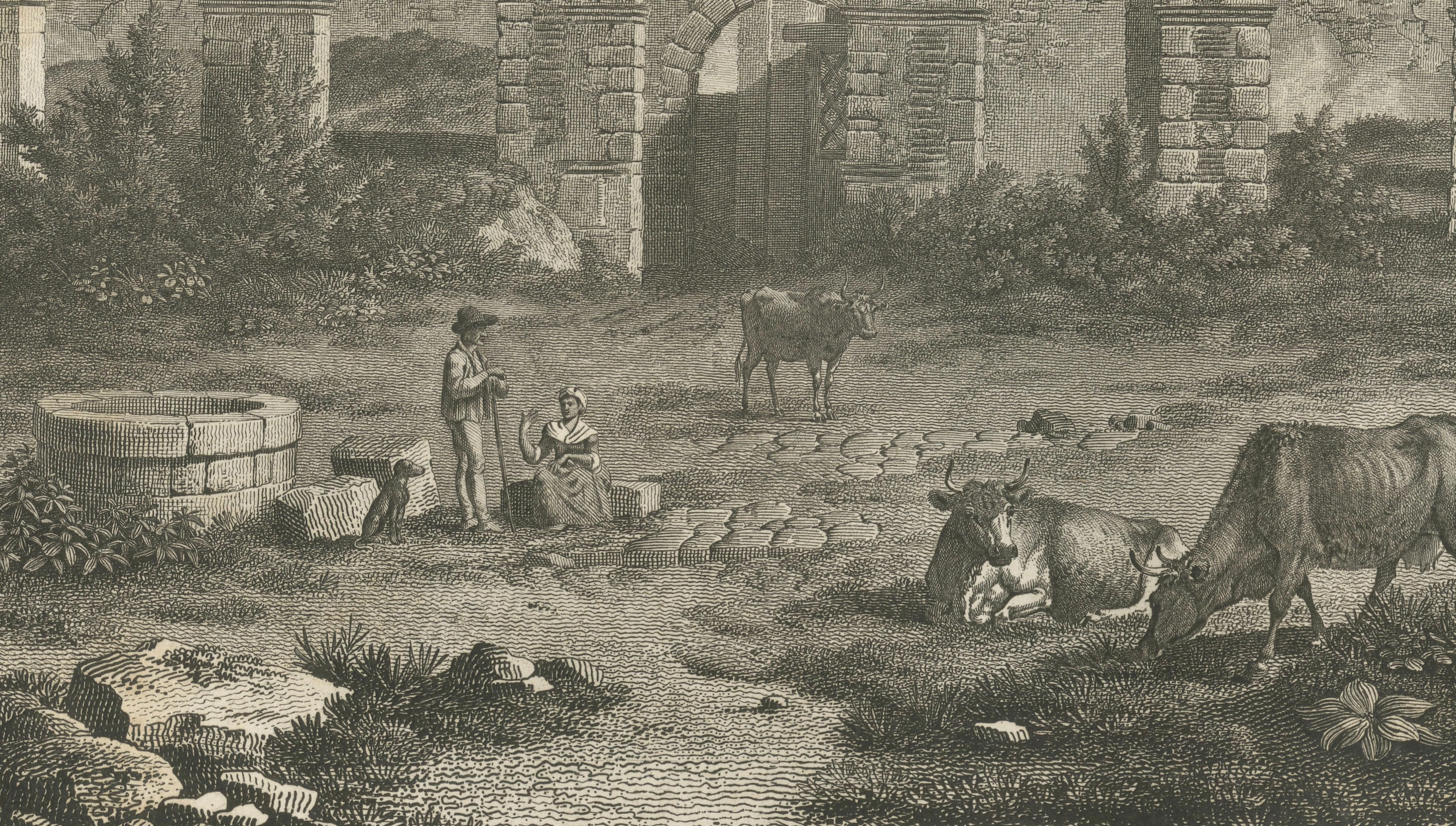 Vue des Ruines de la Vénerie – Architectural Ruins Copperplate Engraving, 1803