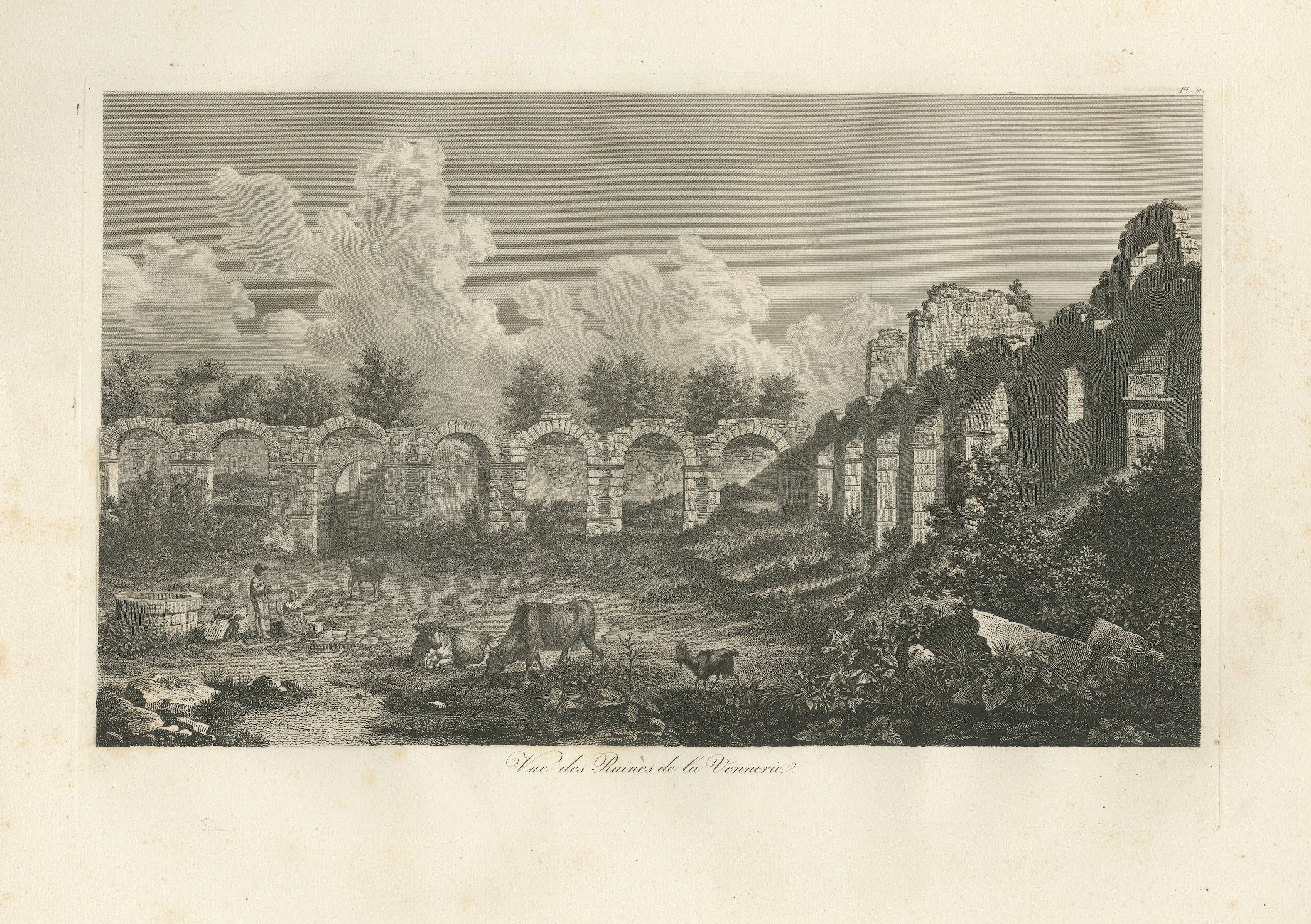 Vue des Ruines de la Vénerie – Architectural Ruins Copperplate Engraving, 1803