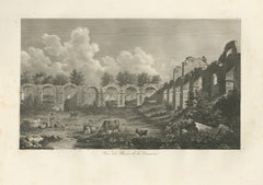 Vue des ruines de la Vénerie – Gravure sur cuivre représentant des ruines architecturales, 1803