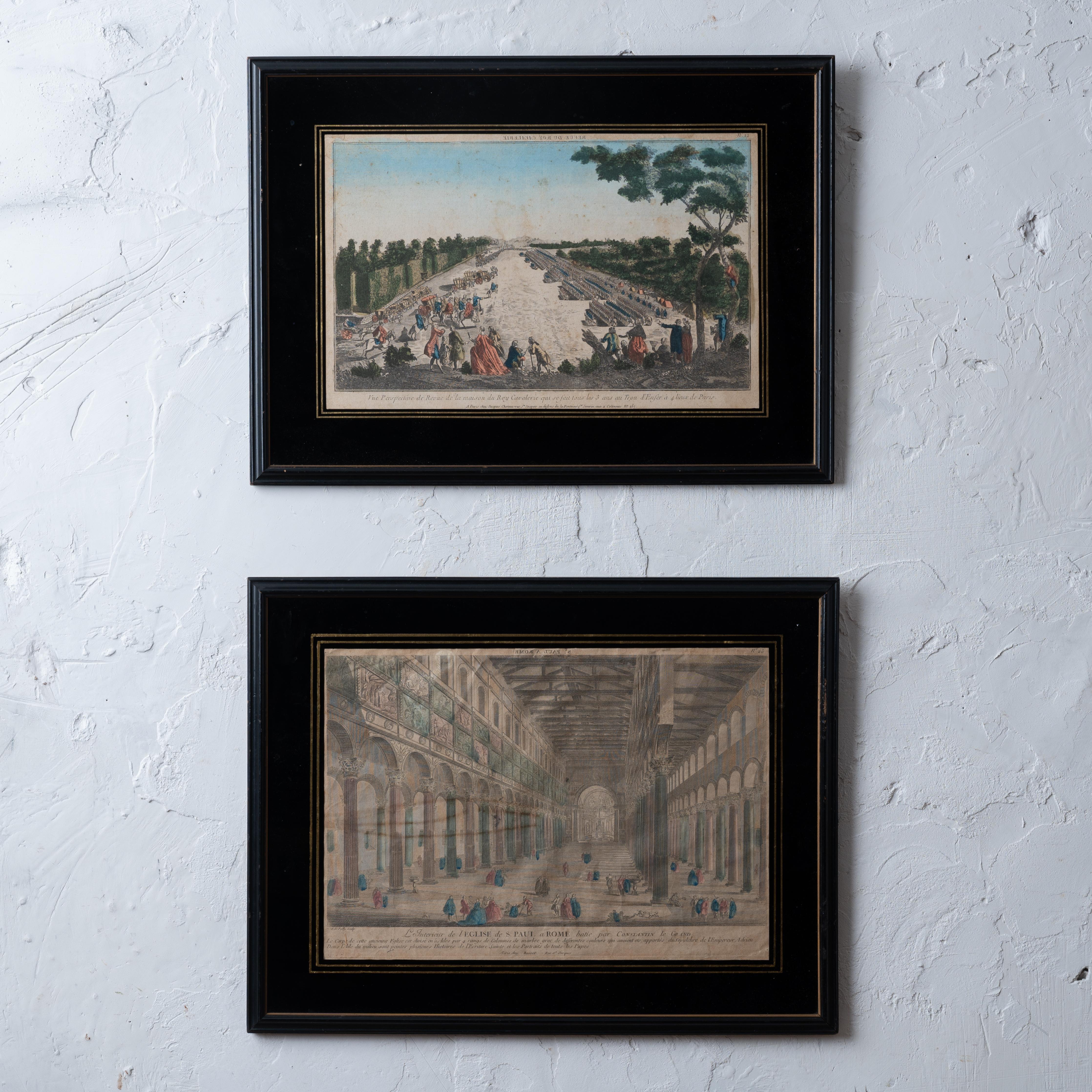 Ein Paar Vue d'optiques der Revue du Roy Cavalerie und St. Paul's a Rome in eglomisierten Glasrahmen, spätes 18.

Rahmen: 22 x 17 Zoll; andere etwas kleiner

