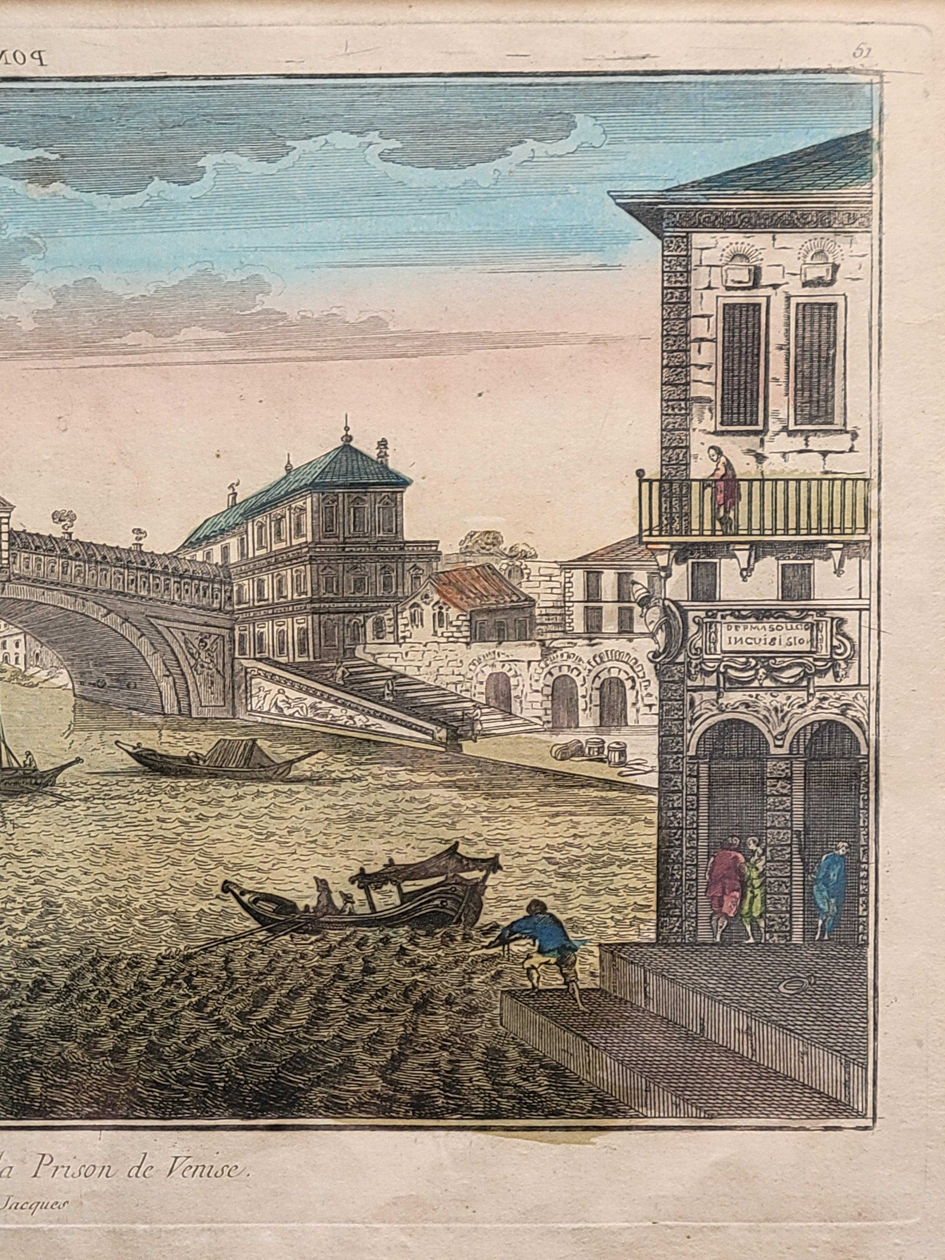 Engraved Vue du Pont Realto et de la Prison de Venise -  Venice, Italy, 1760 For Sale