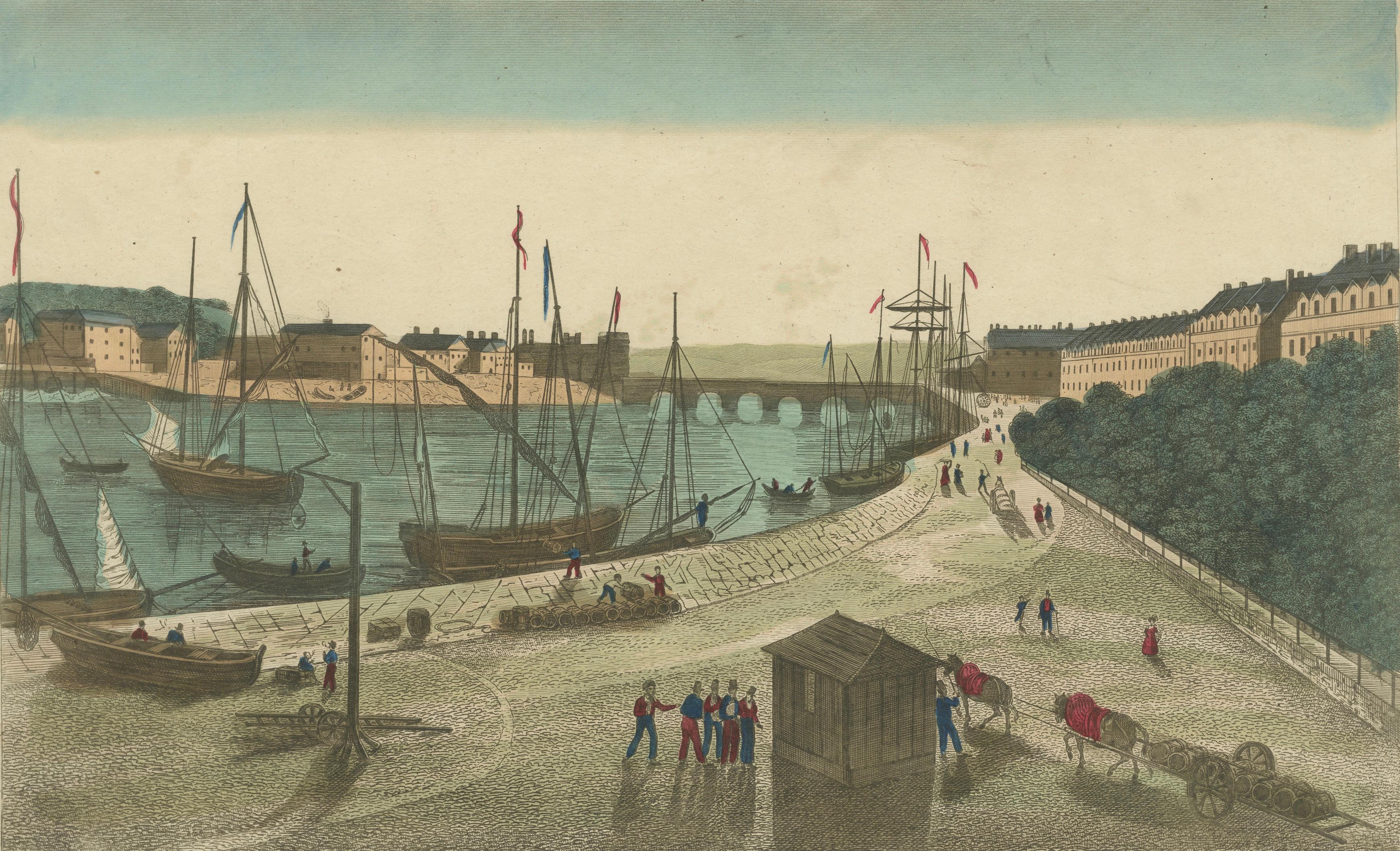 Vue du Port de Dieppe - handkolorierter optischer Druck, Paris um 1790

Beschreibung:
Dieser fesselnde und fein handkolorierte optische Druck mit dem Titel 