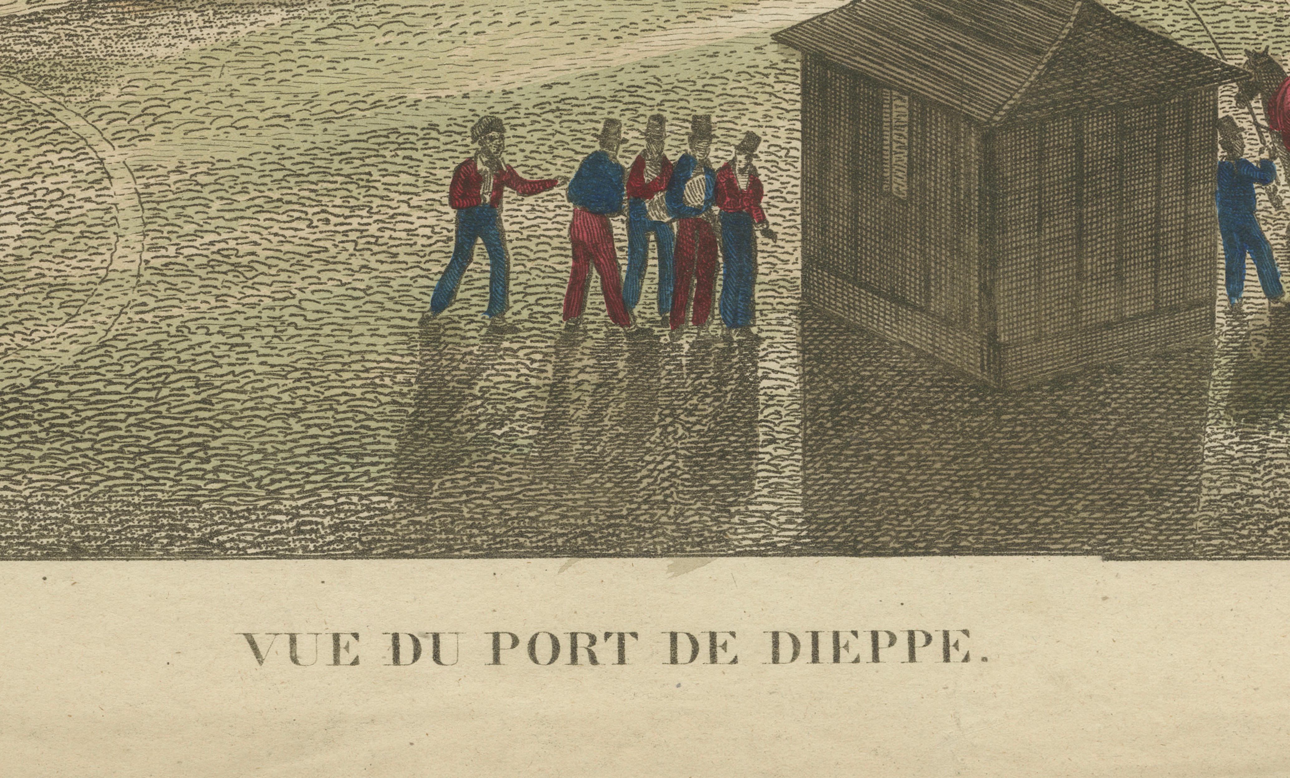 Vue du Port de Dieppe - handkolorierter optischer Druck, Paris, um 1790 (Graviert) im Angebot