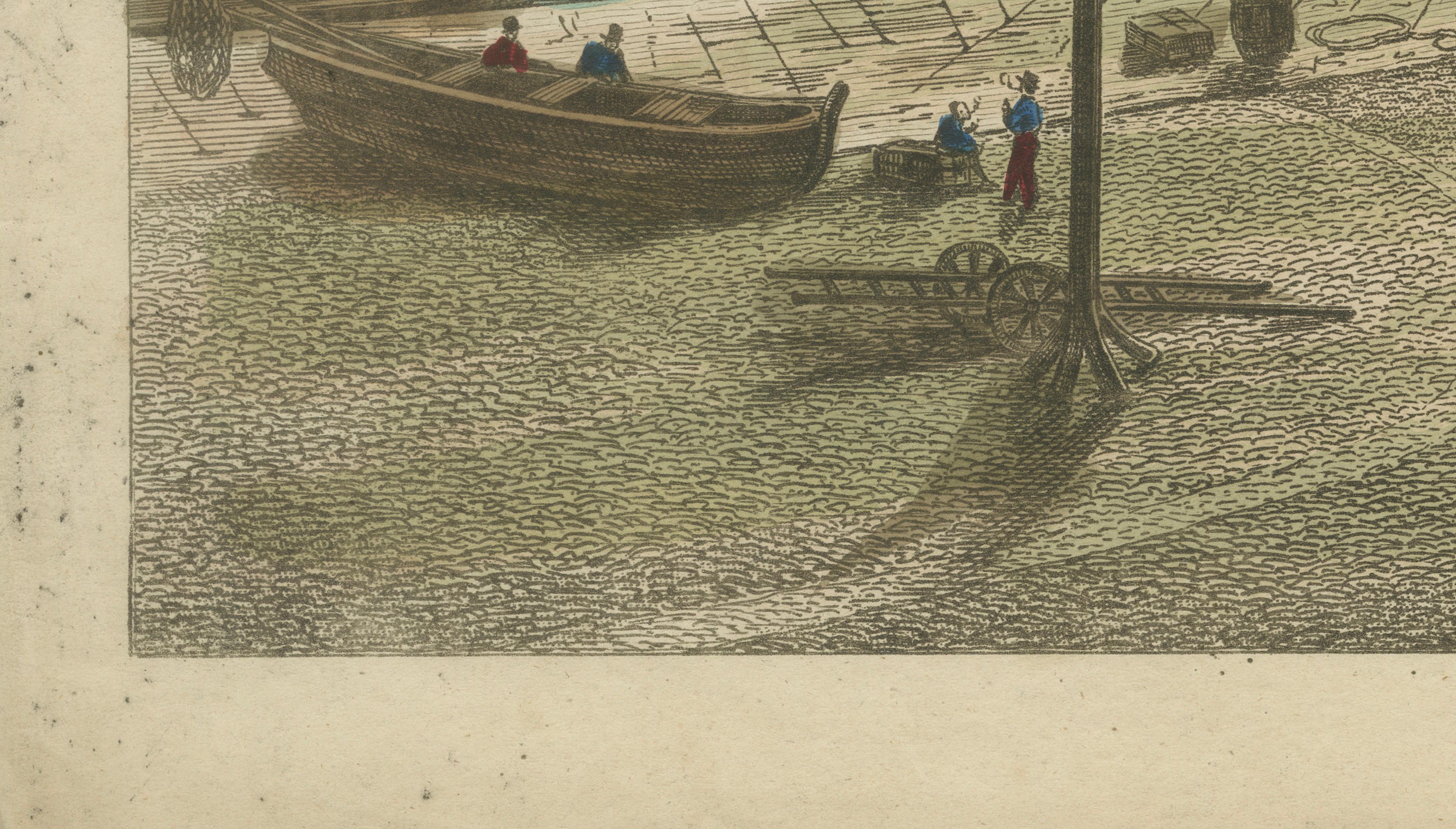 Vue du Port de Dieppe - handkolorierter optischer Druck, Paris, um 1790 im Zustand „Gut“ im Angebot in Langweer, NL