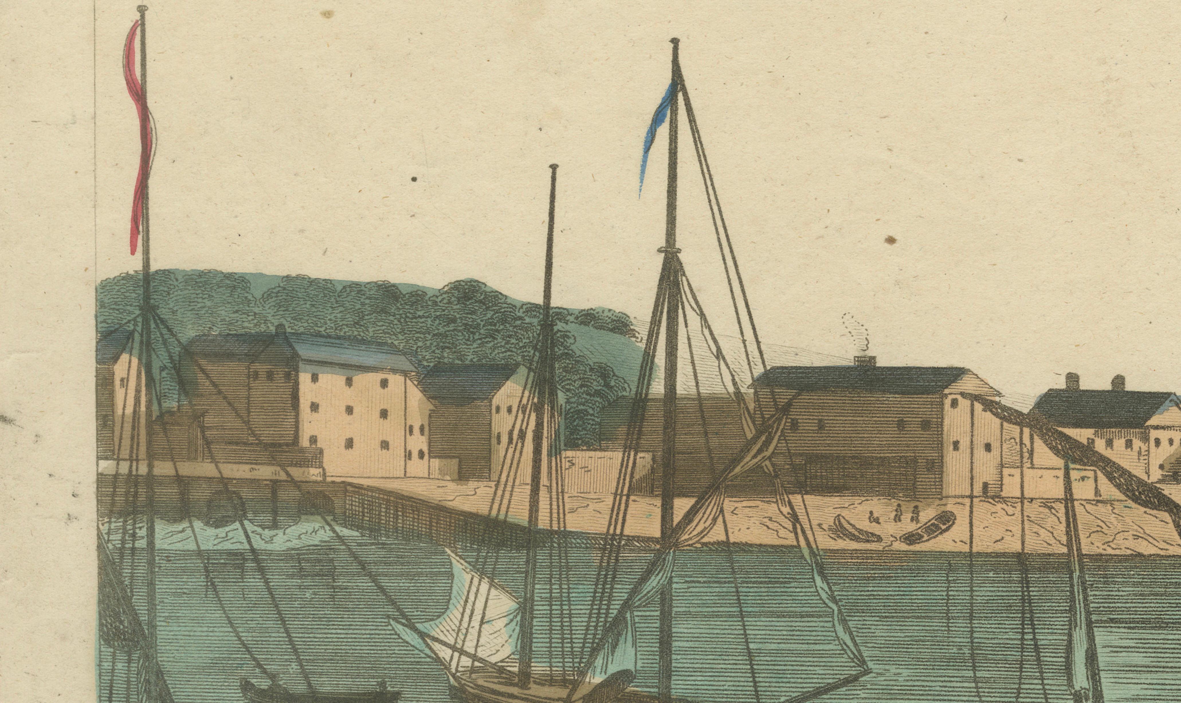 Vue du Port de Dieppe - handkolorierter optischer Druck, Paris, um 1790 (Papier) im Angebot