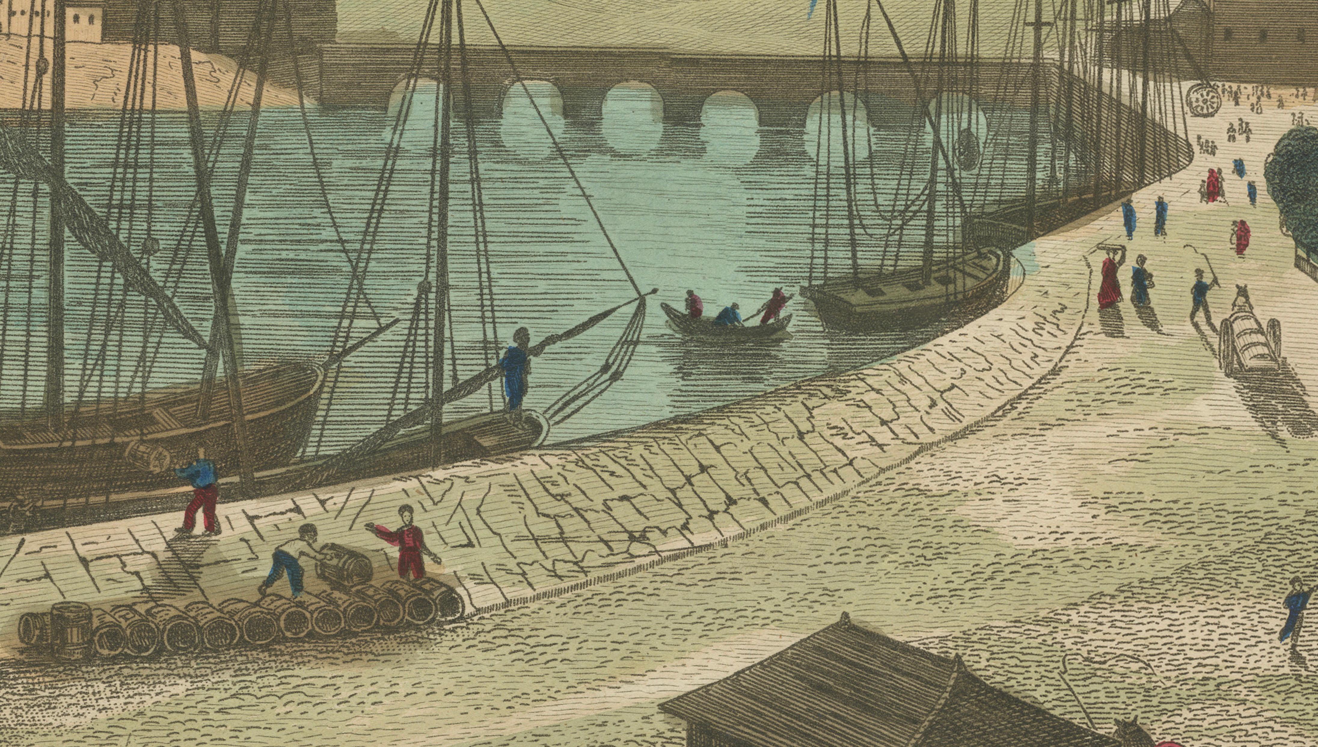 Vue du Port de Dieppe - handkolorierter optischer Druck, Paris, um 1790 im Angebot 1