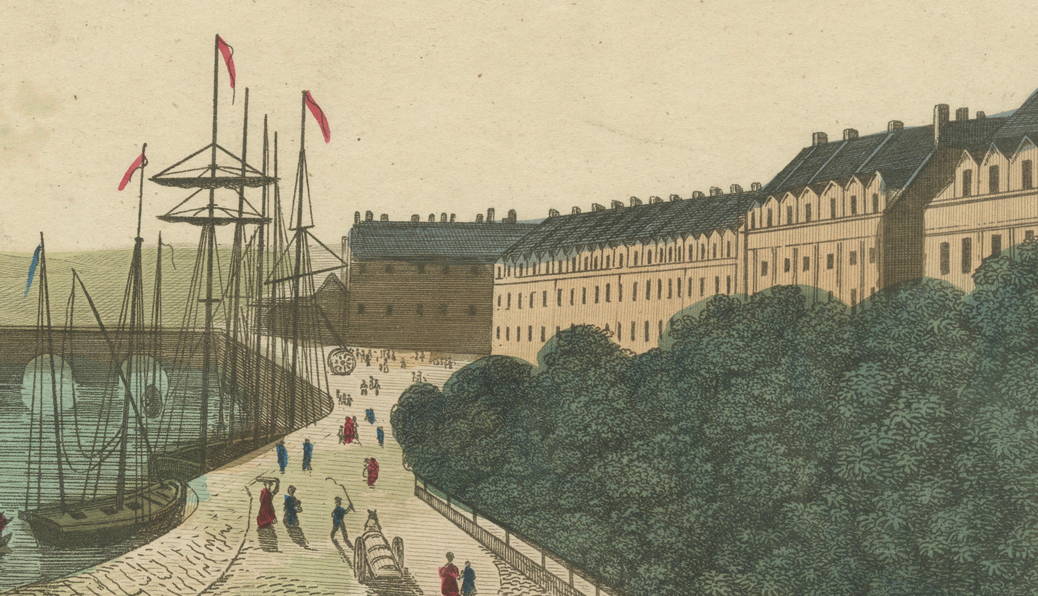 Vue du Port de Dieppe - handkolorierter optischer Druck, Paris, um 1790 im Angebot 2