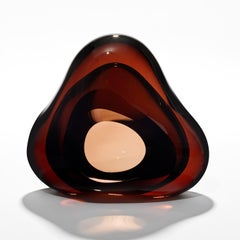 Vug in Dark Amber & Olive Green, Abstract Glass Sculpture by Samantha Donaldson