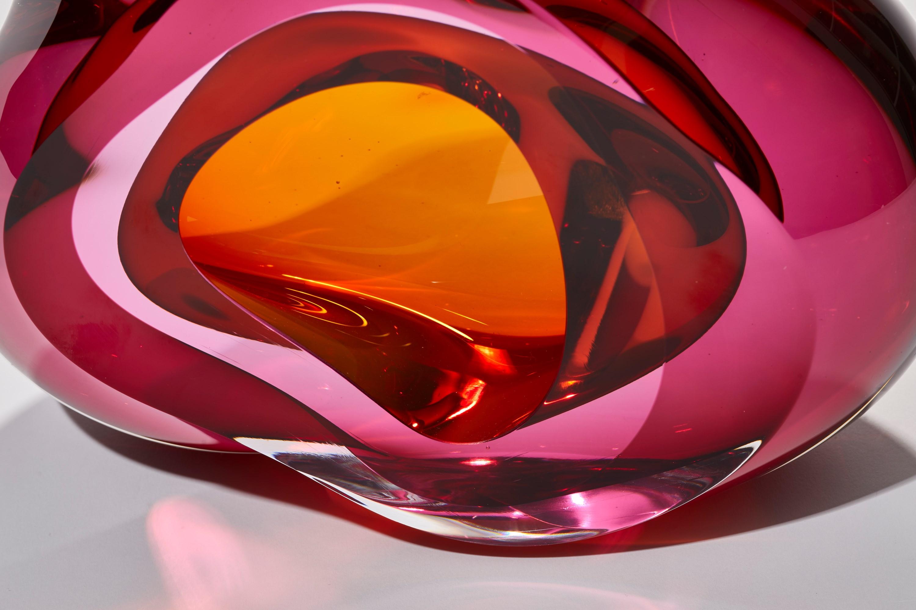 British Vug in Fuchsia & Gold ii, Pink & Gold Geode Glass Artwork by Samantha Donaldson For Sale