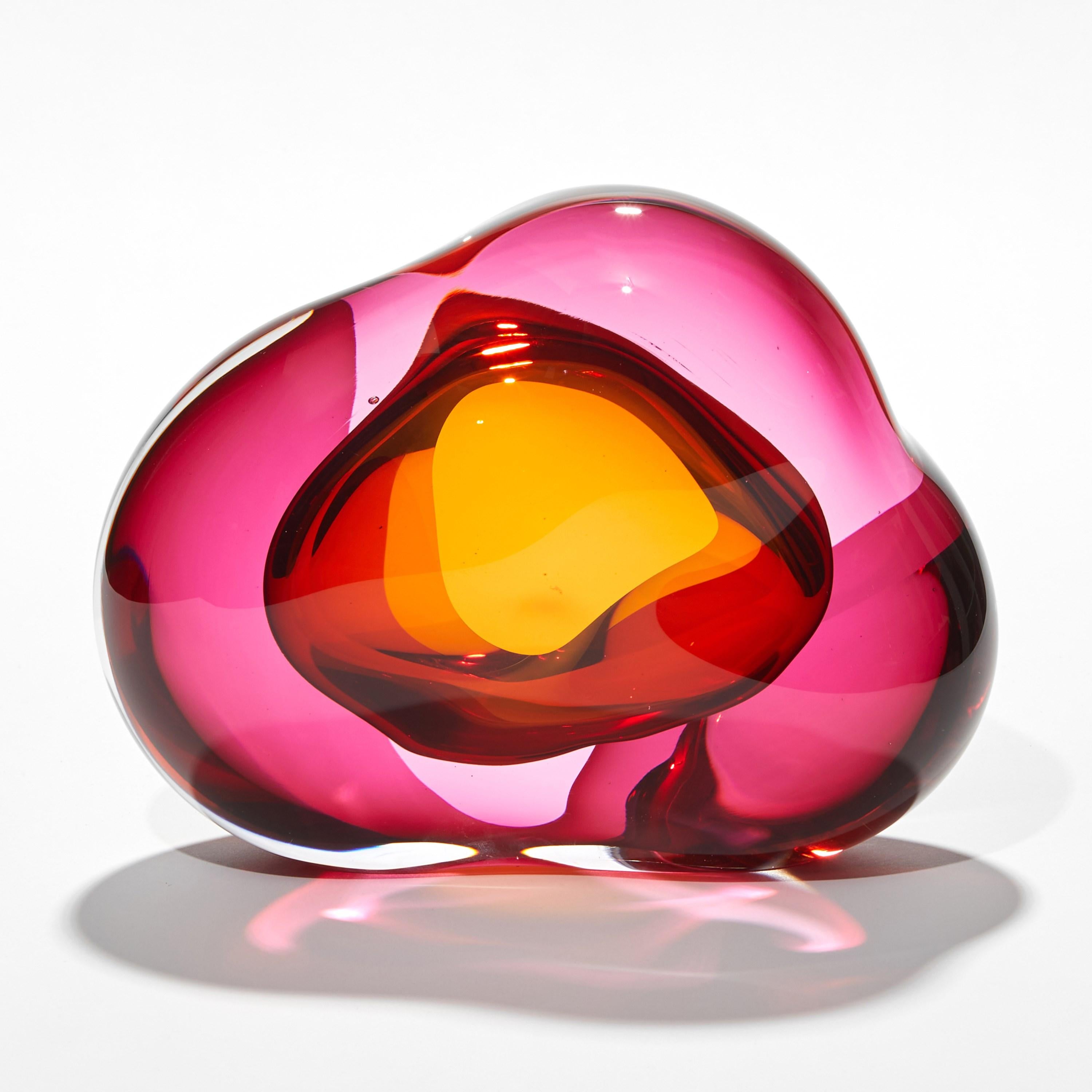 Organic Modern Vug in Fuchsia & Gold ii, Pink & Gold Geode Glass Artwork by Samantha Donaldson For Sale