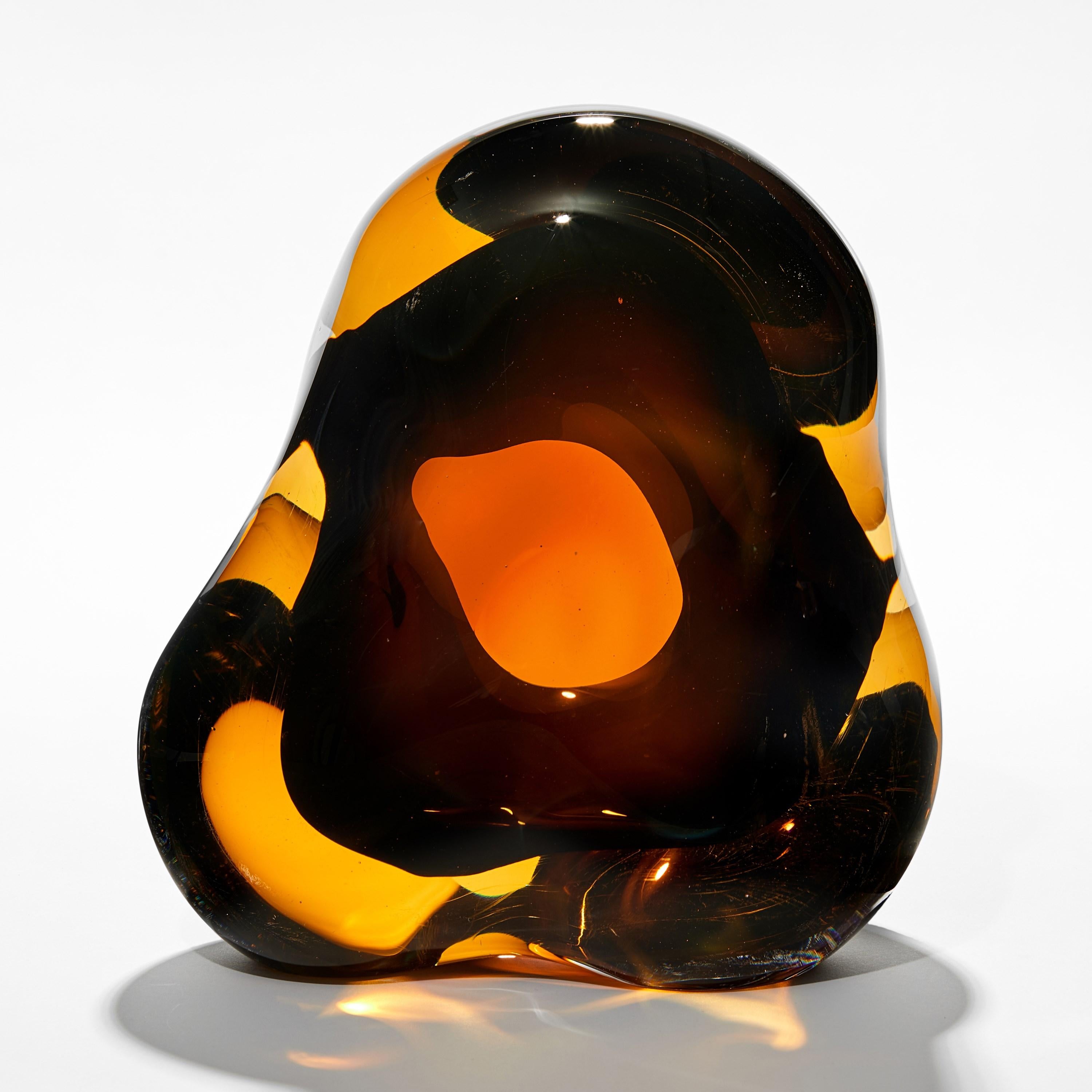 Organic Modern Vug in Olivin Gold & Brown, Geode Themed Glass Sculpture by Samantha Donaldson